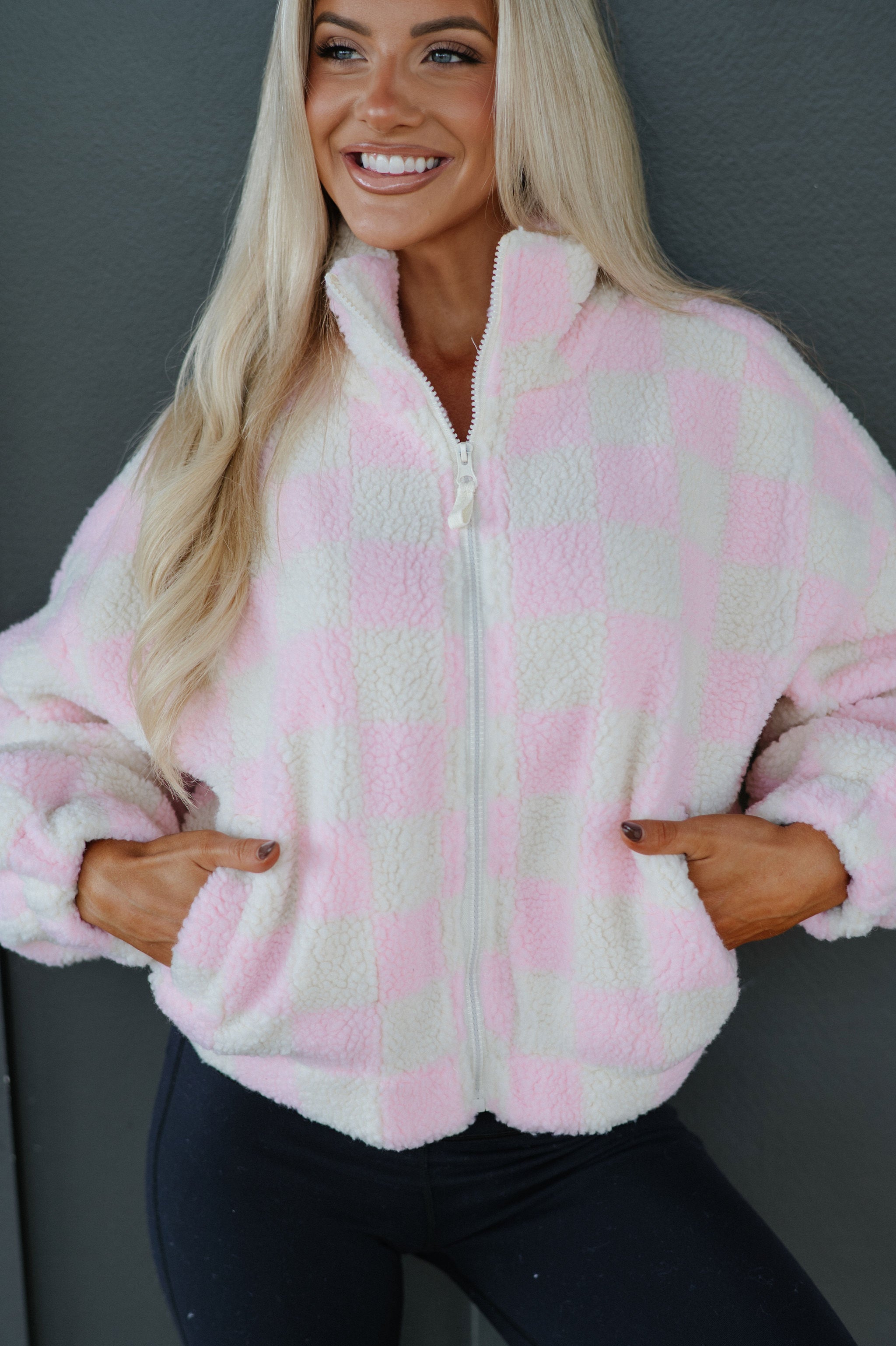 Alayna Checkered Jacket-Pink