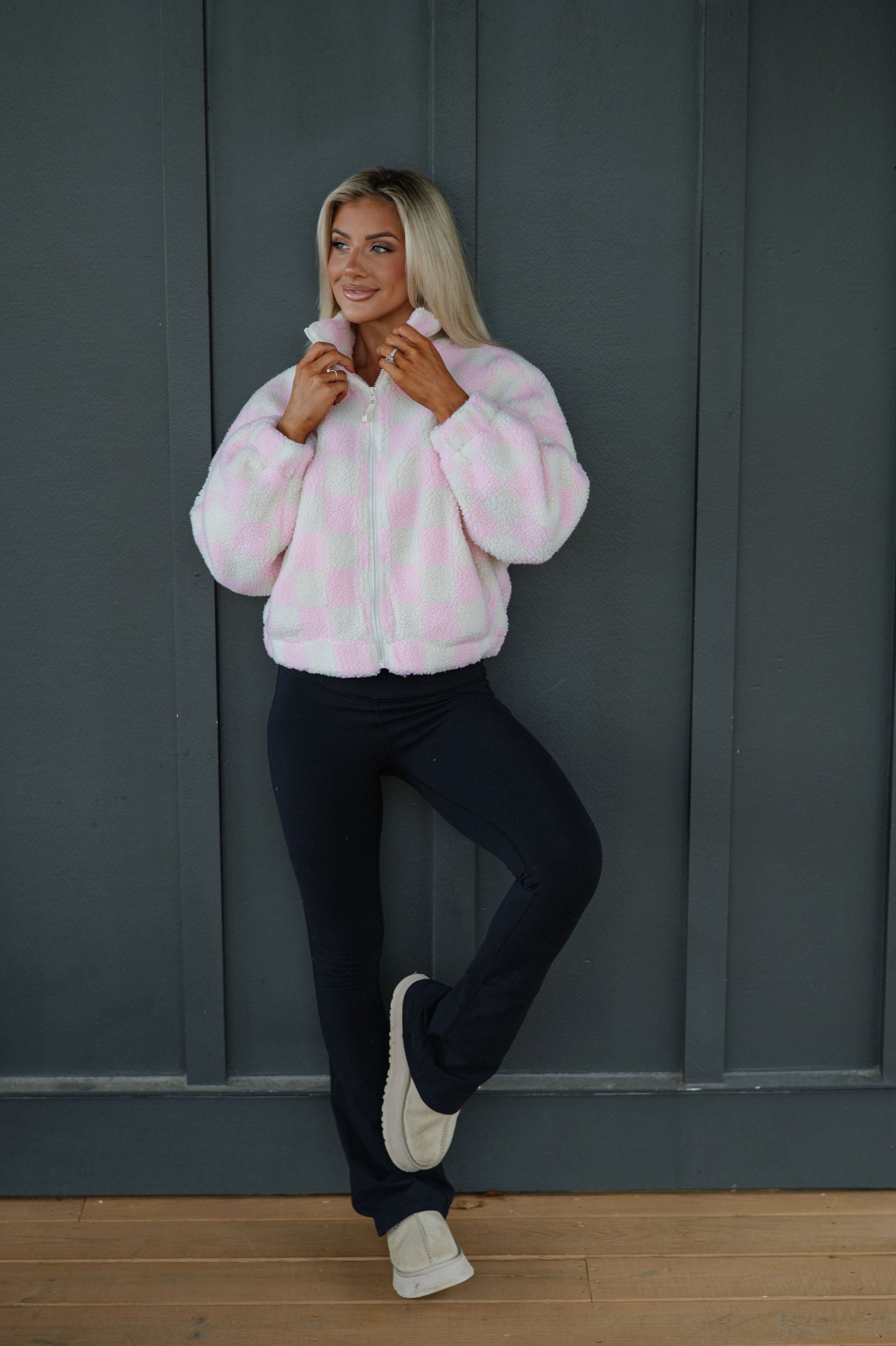 Alayna Checkered Jacket-Pink