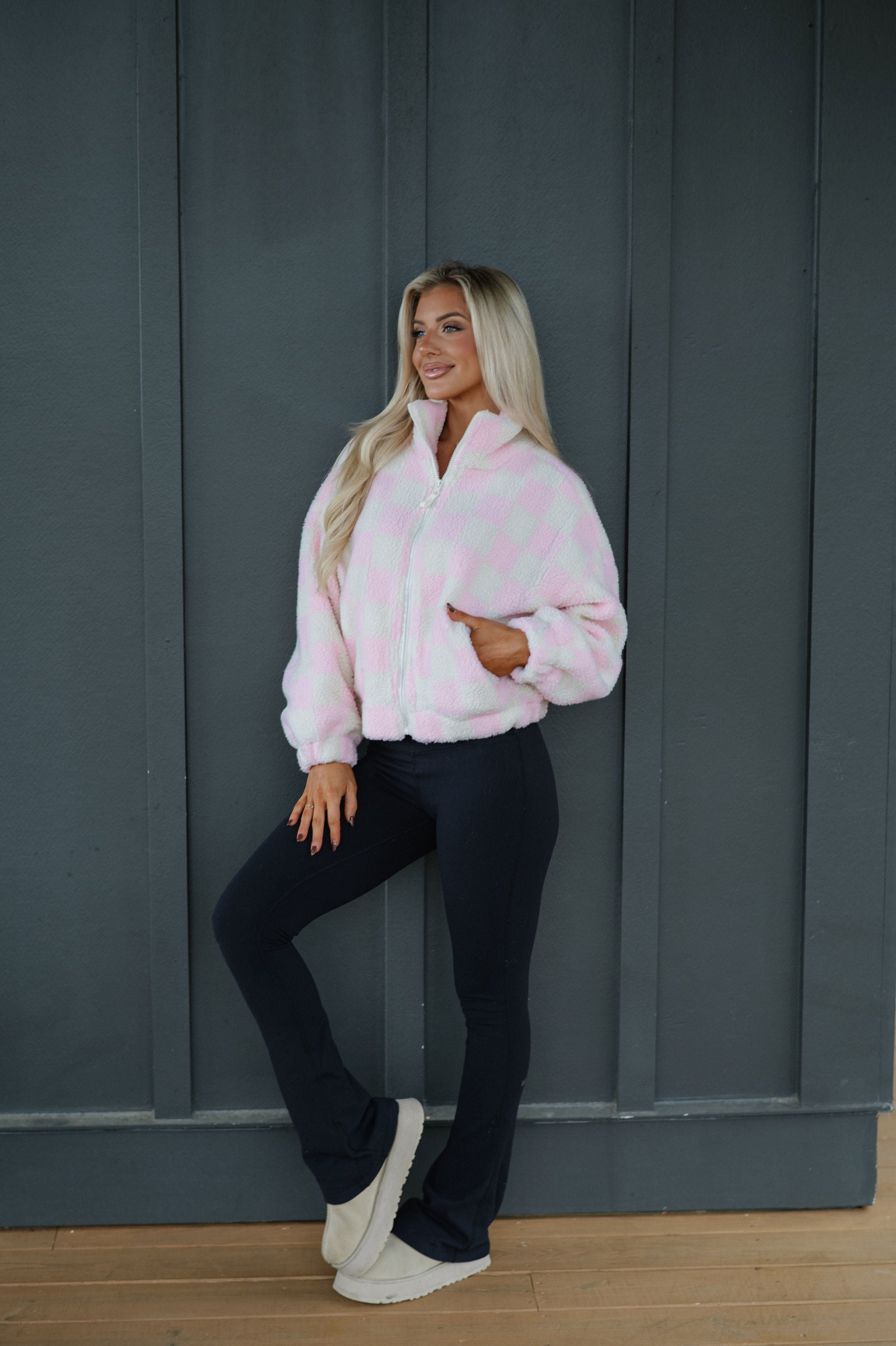 Alayna Checkered Jacket-Pink