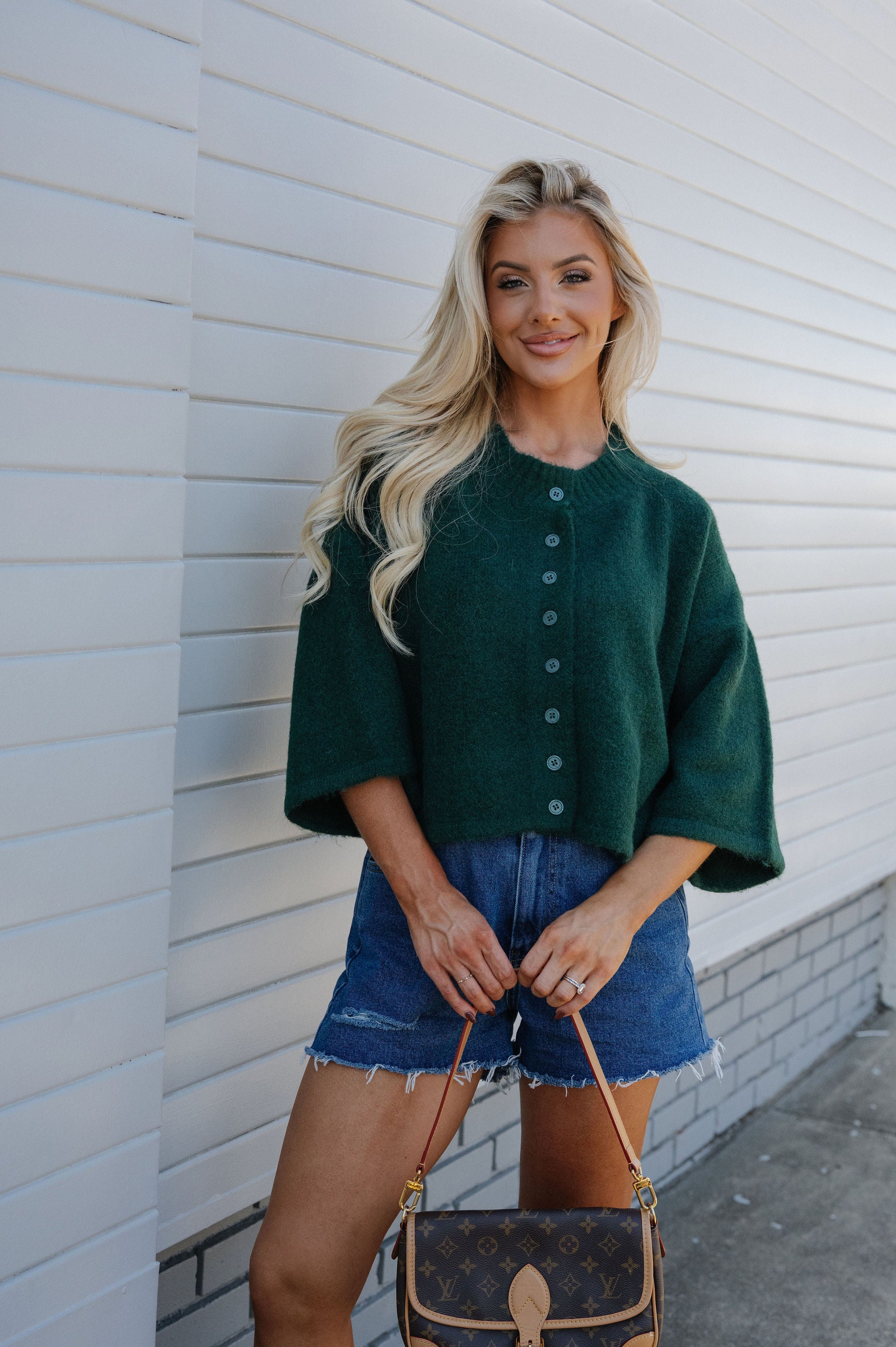 Eleanor Wide Sleeve Cardigan-Dark Green