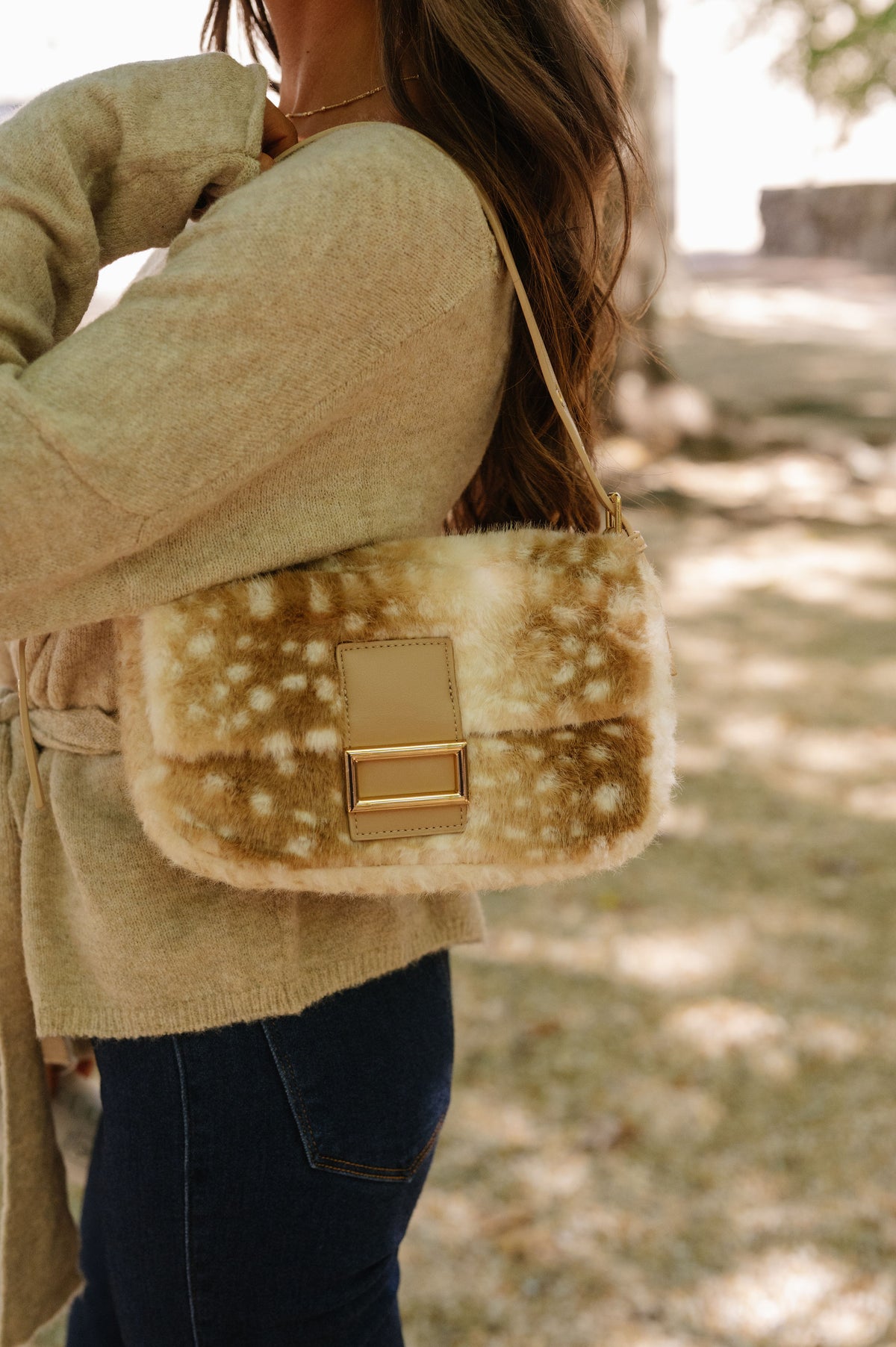 Beverly Faux Fur Crossbody-Fawn Natural