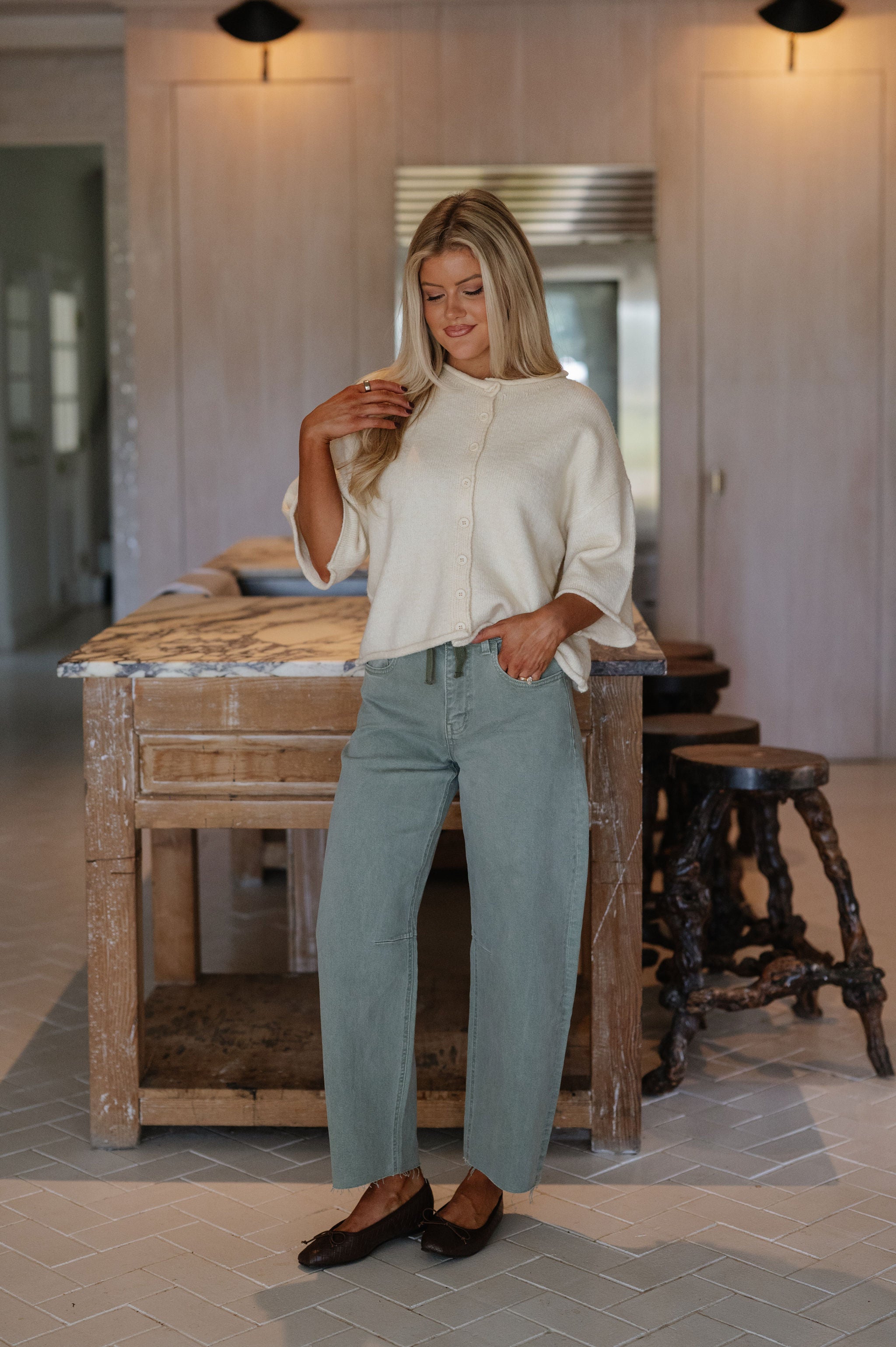 Kelsey Quarter Sleeve Cardigan-Cream