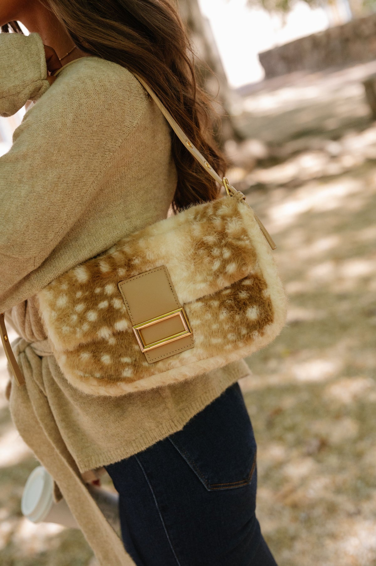Beverly Faux Fur Crossbody-Fawn Natural