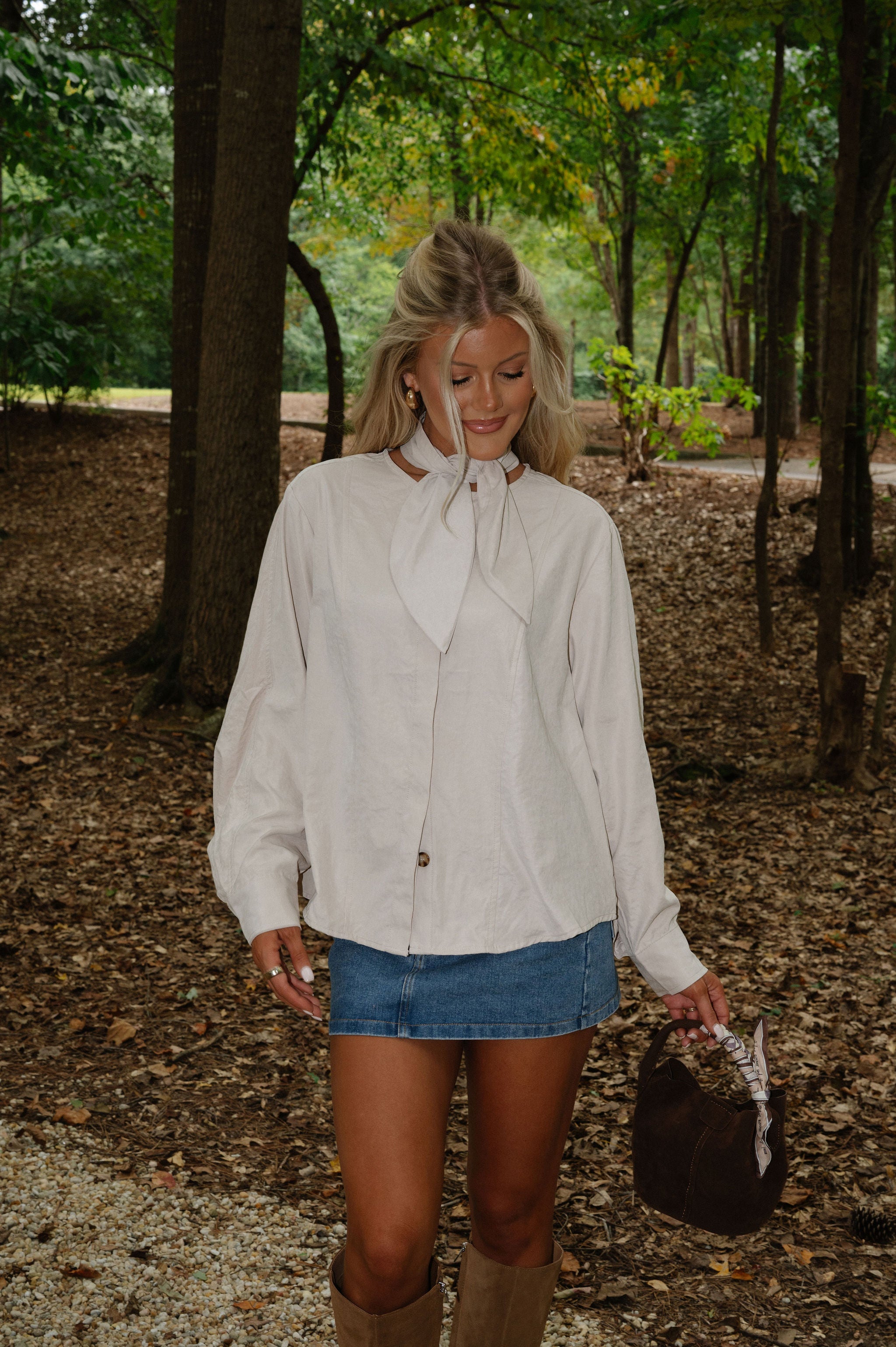 Brooke Neck Tie Top-Bone