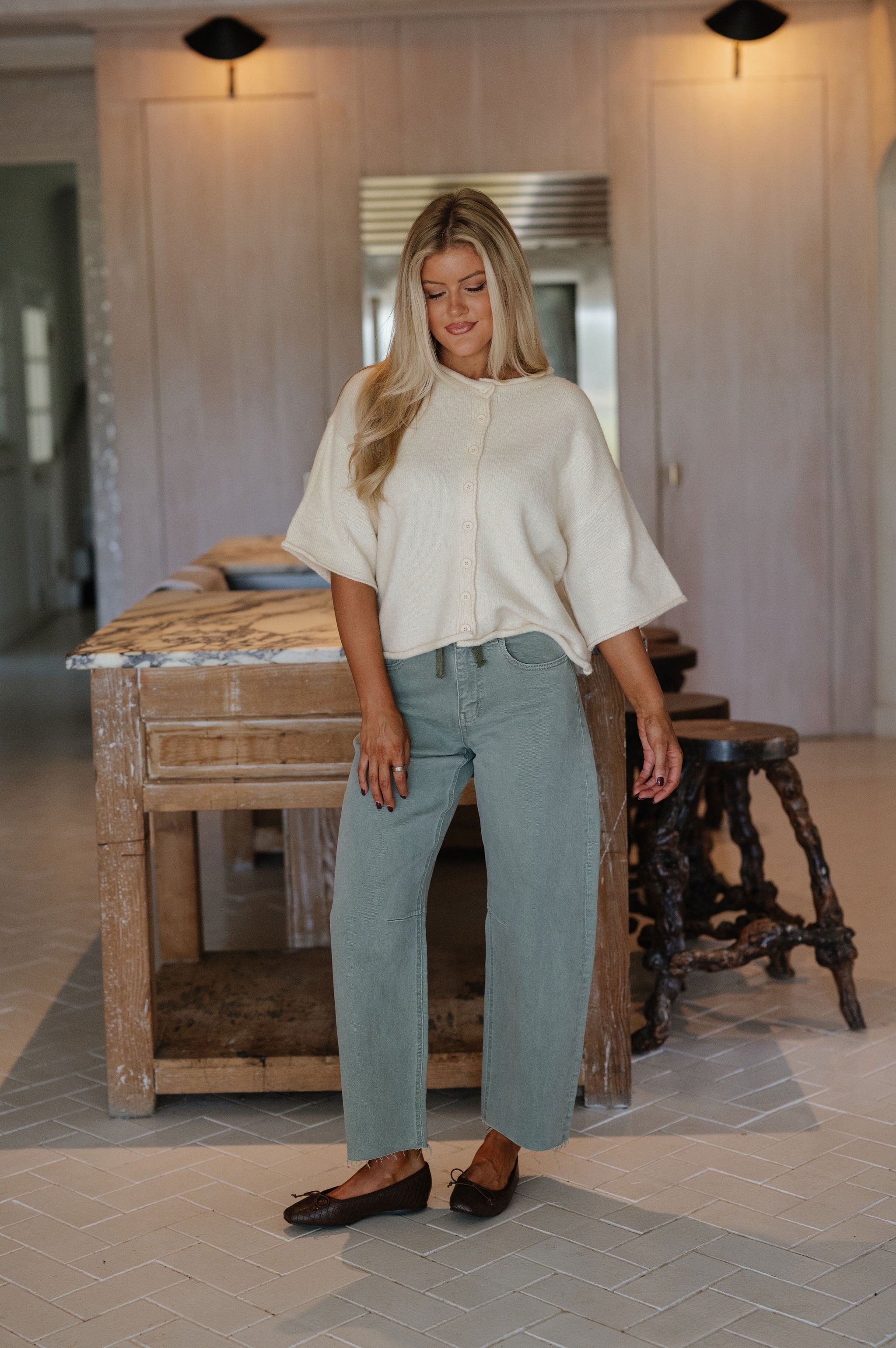 Kelsey Quarter Sleeve Cardigan-Cream