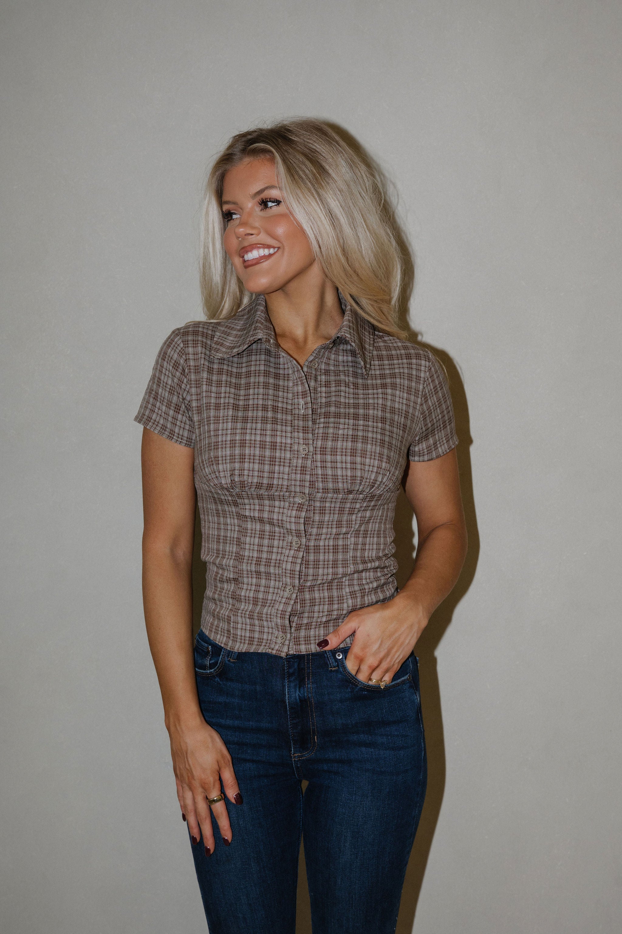 Lorane Button Up Top-Olive