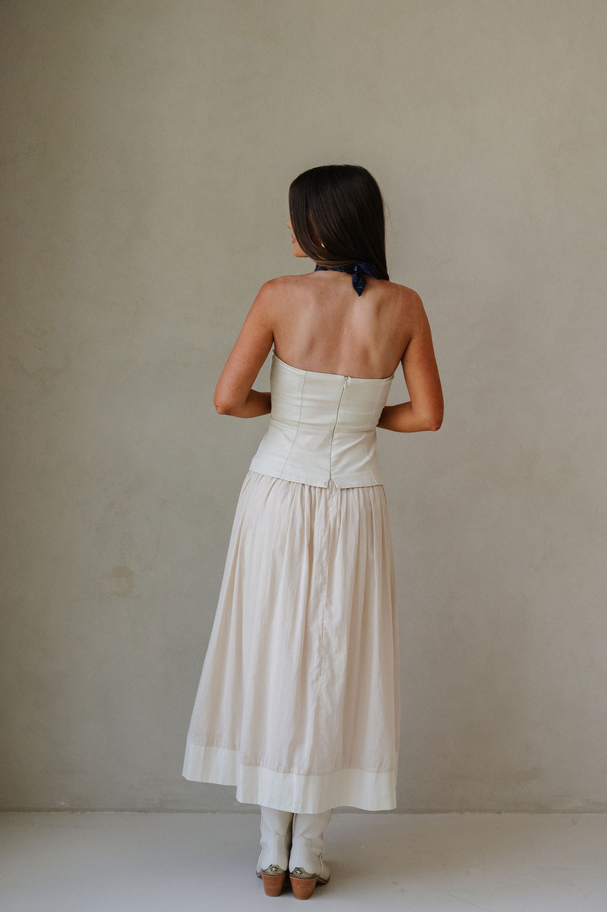 Corset Lined Strapless Dress-Ecru