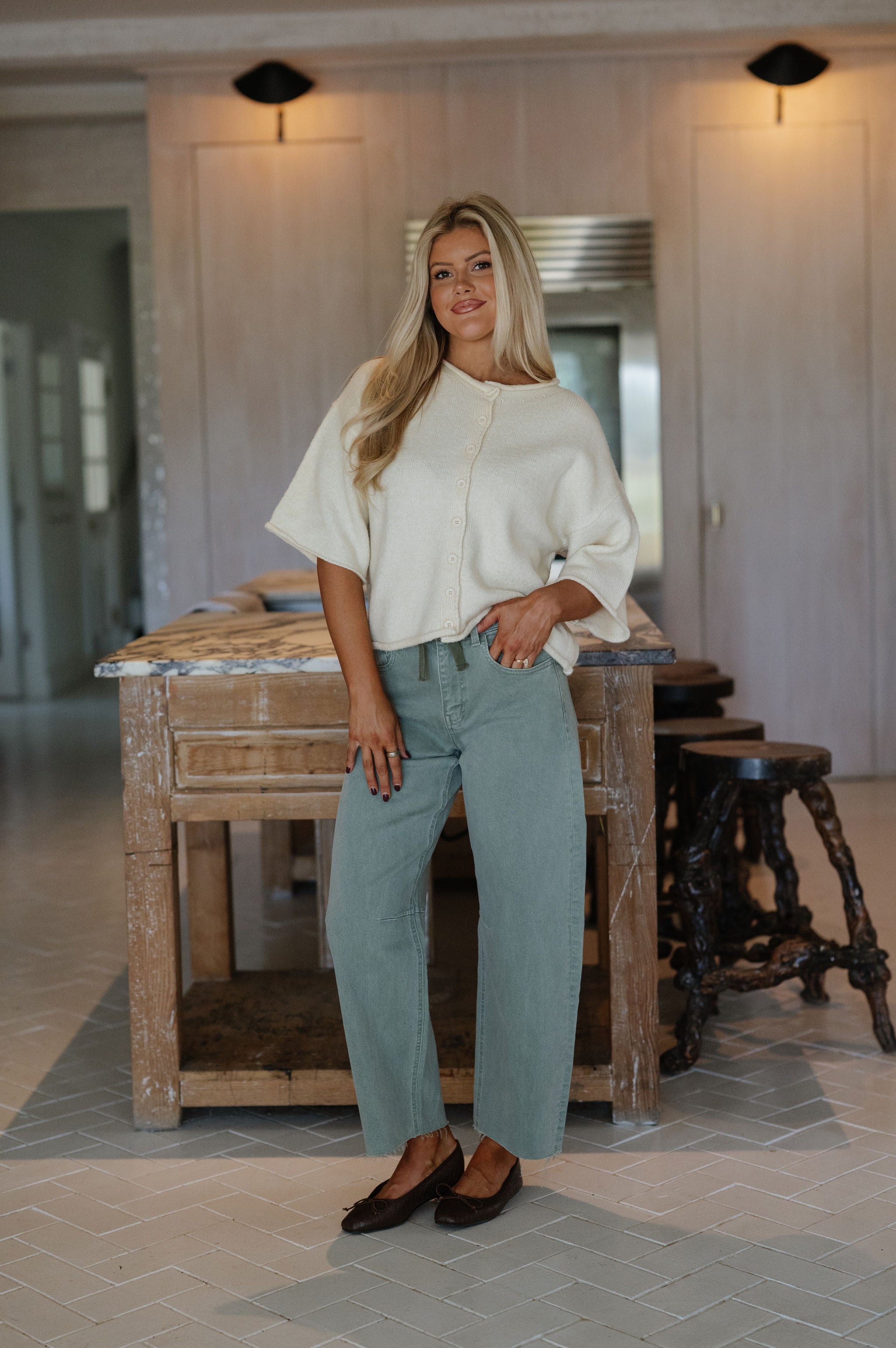 Kelsey Quarter Sleeve Cardigan-Cream