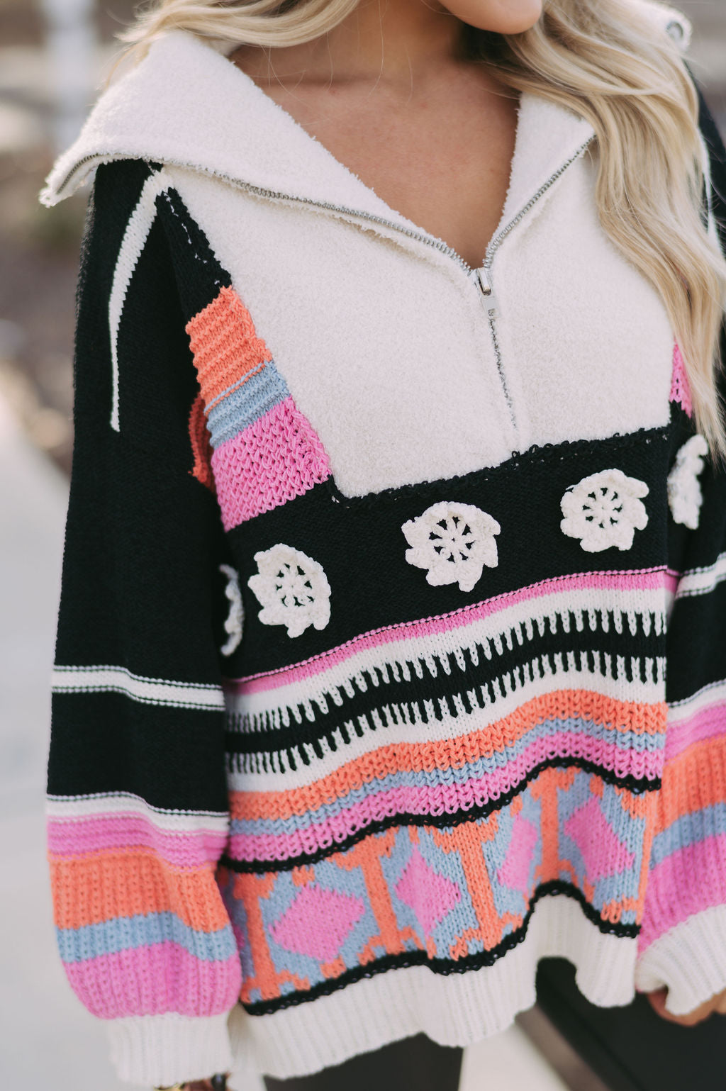 Chenille Quarter Zip Up Sweater