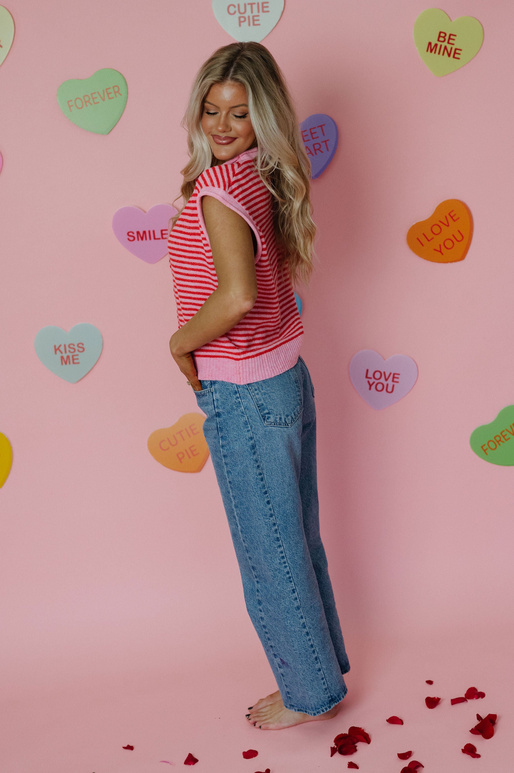 Striped Piper Vest Cardigan-Pink