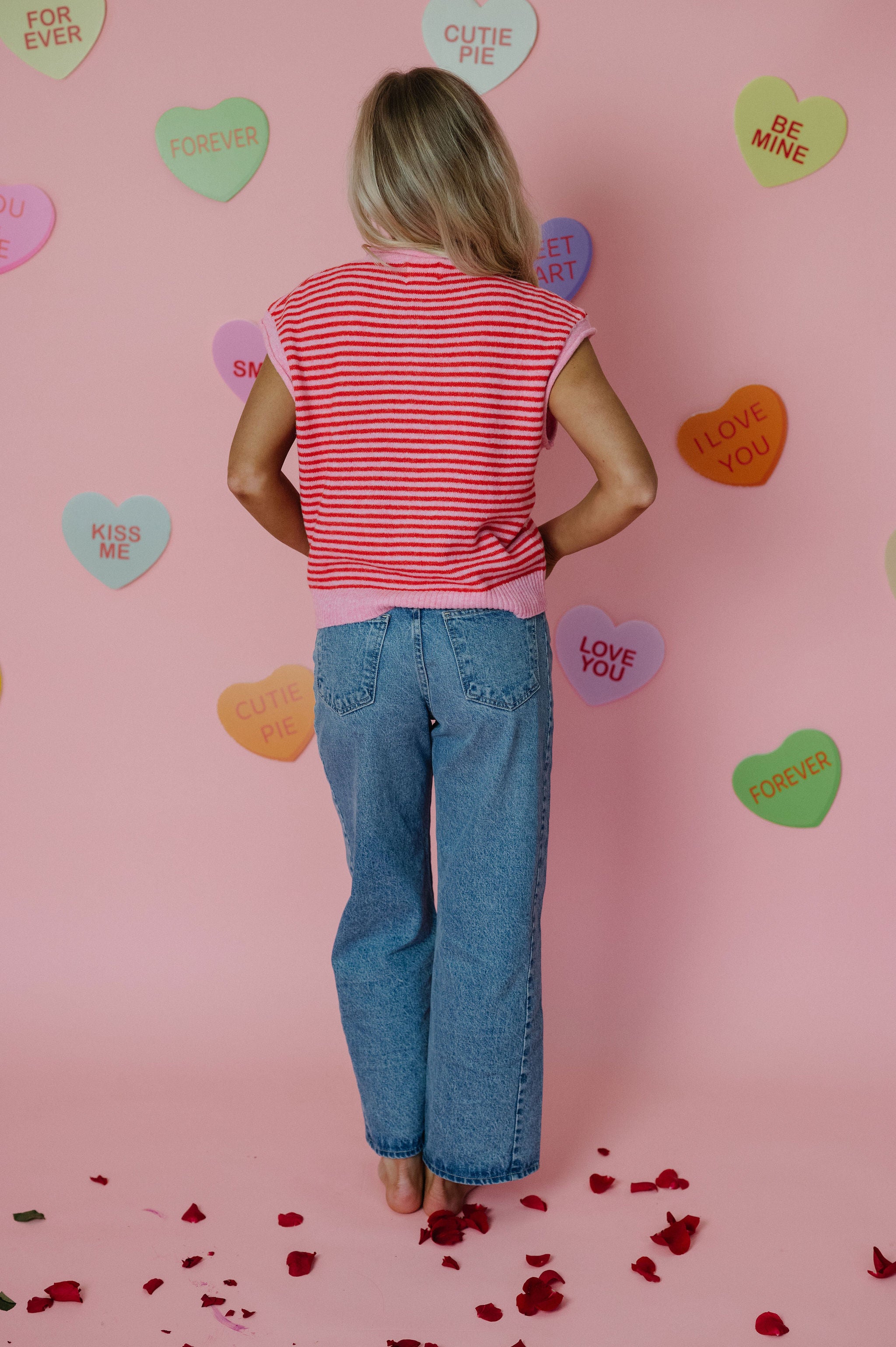 Striped Piper Vest Cardigan-Pink