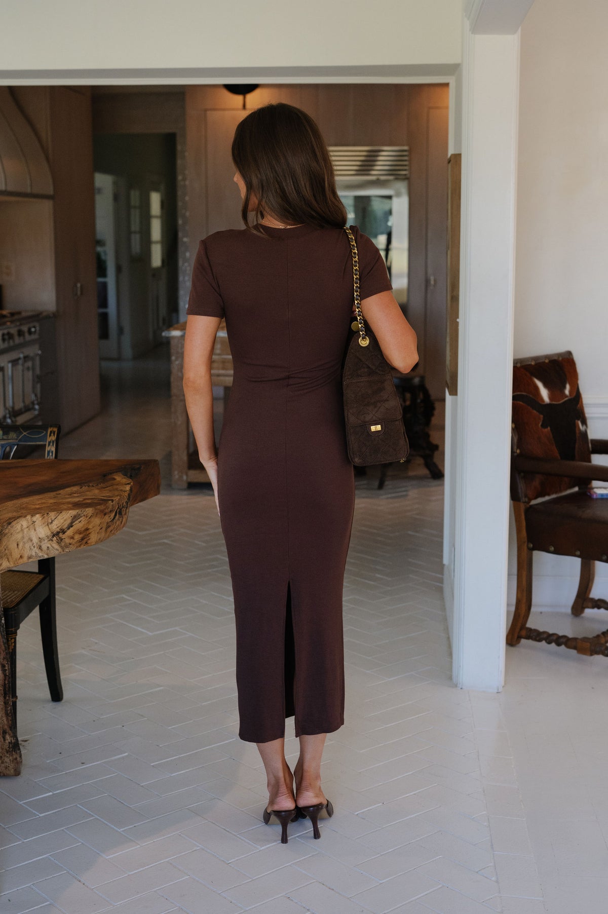 Grace Ribbed Midi Dress-Espresso