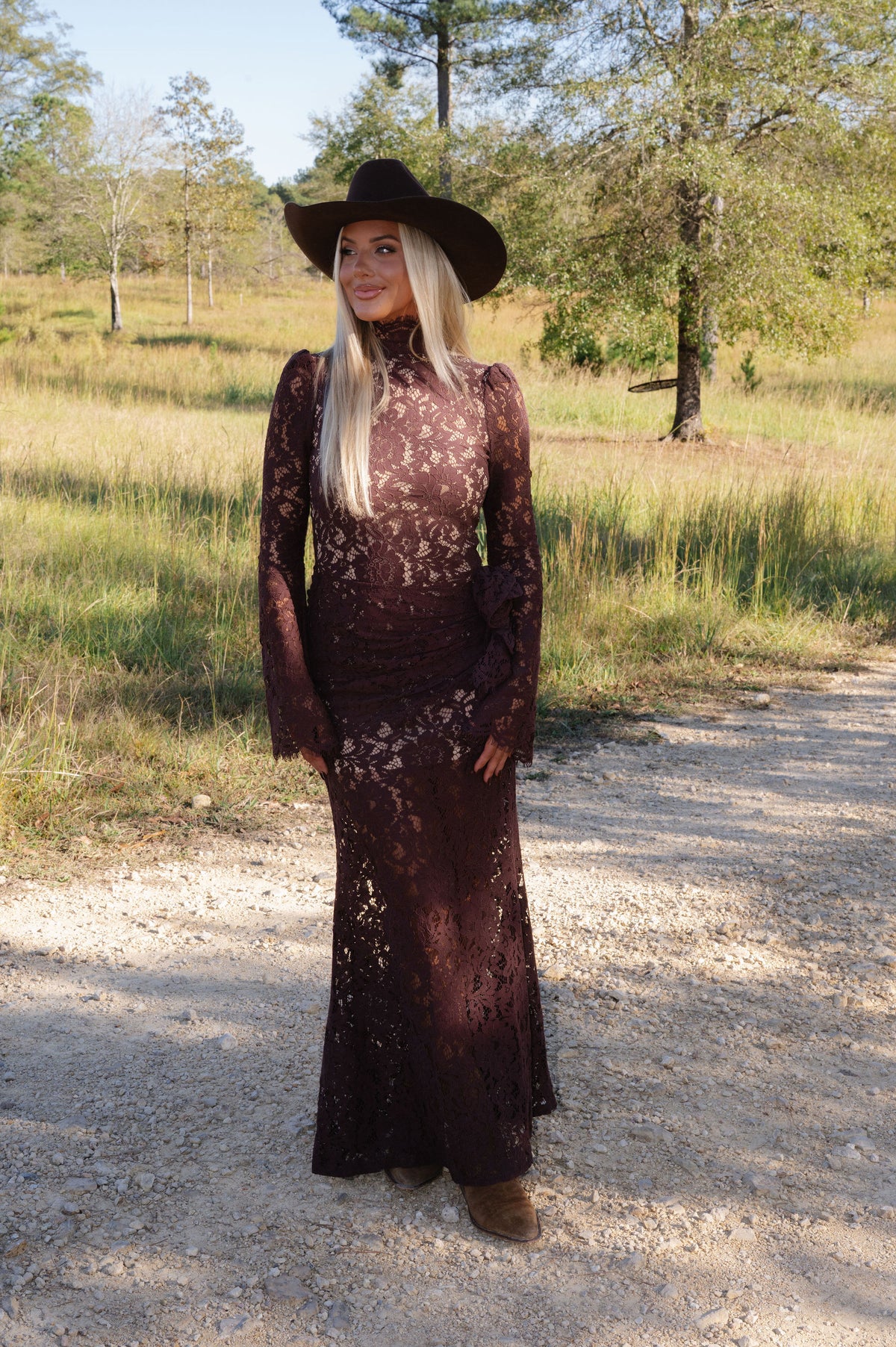 Raleigh Lace Maxi Dress-Brown
