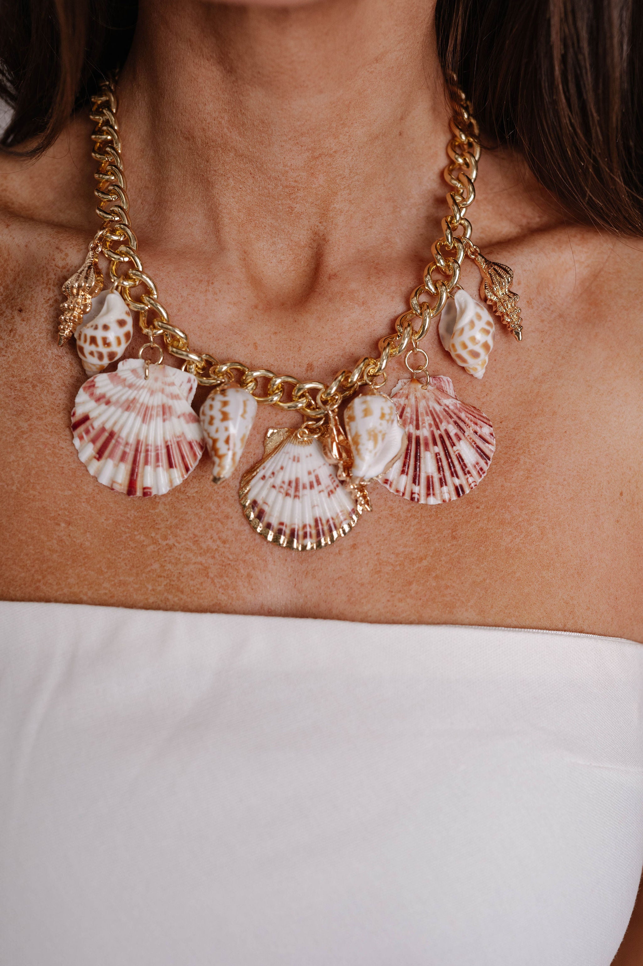 Coastal  Textured Seashell Charm Necklace
