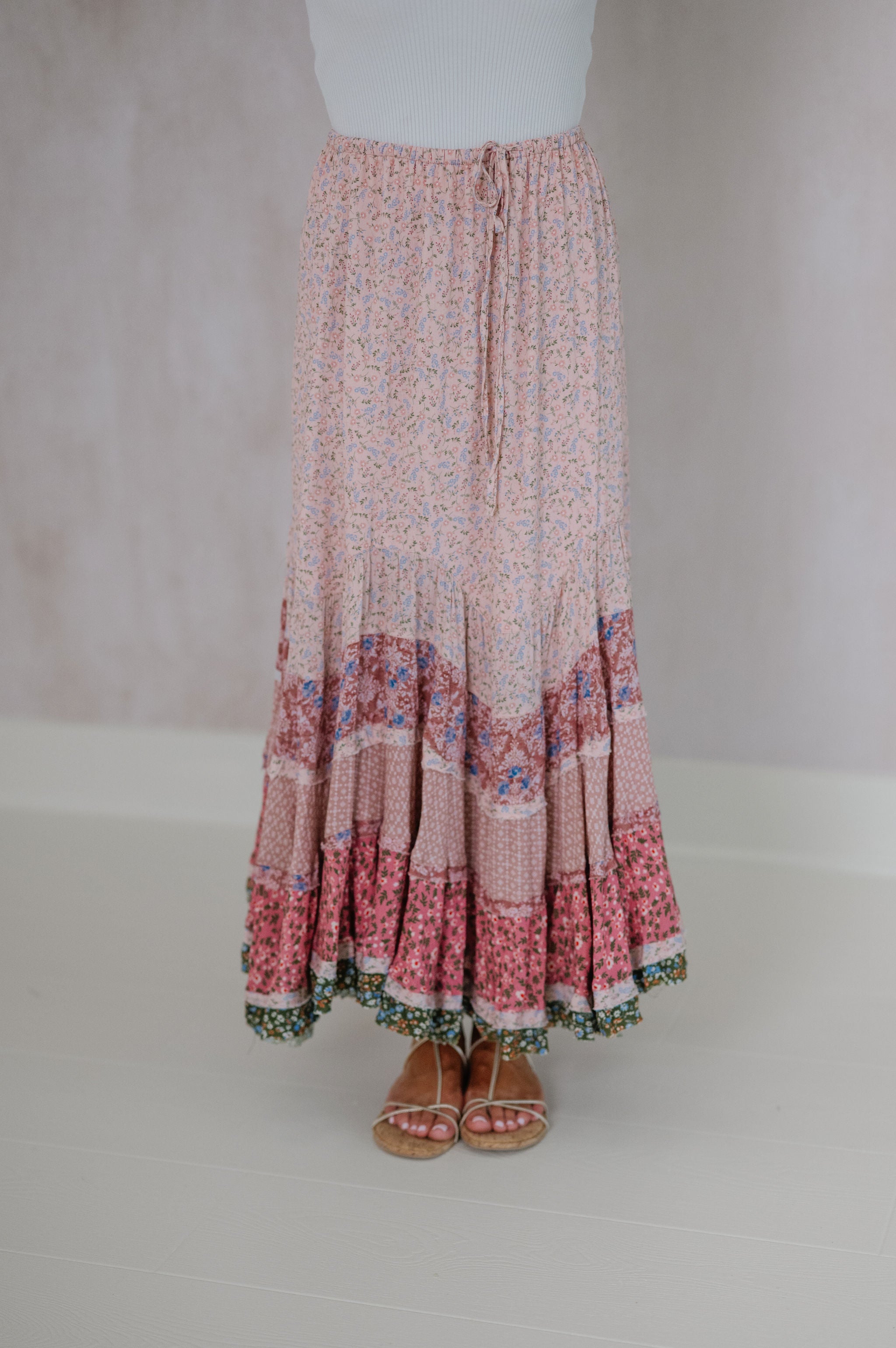 Wavy Floral Printed Maxi Skirt