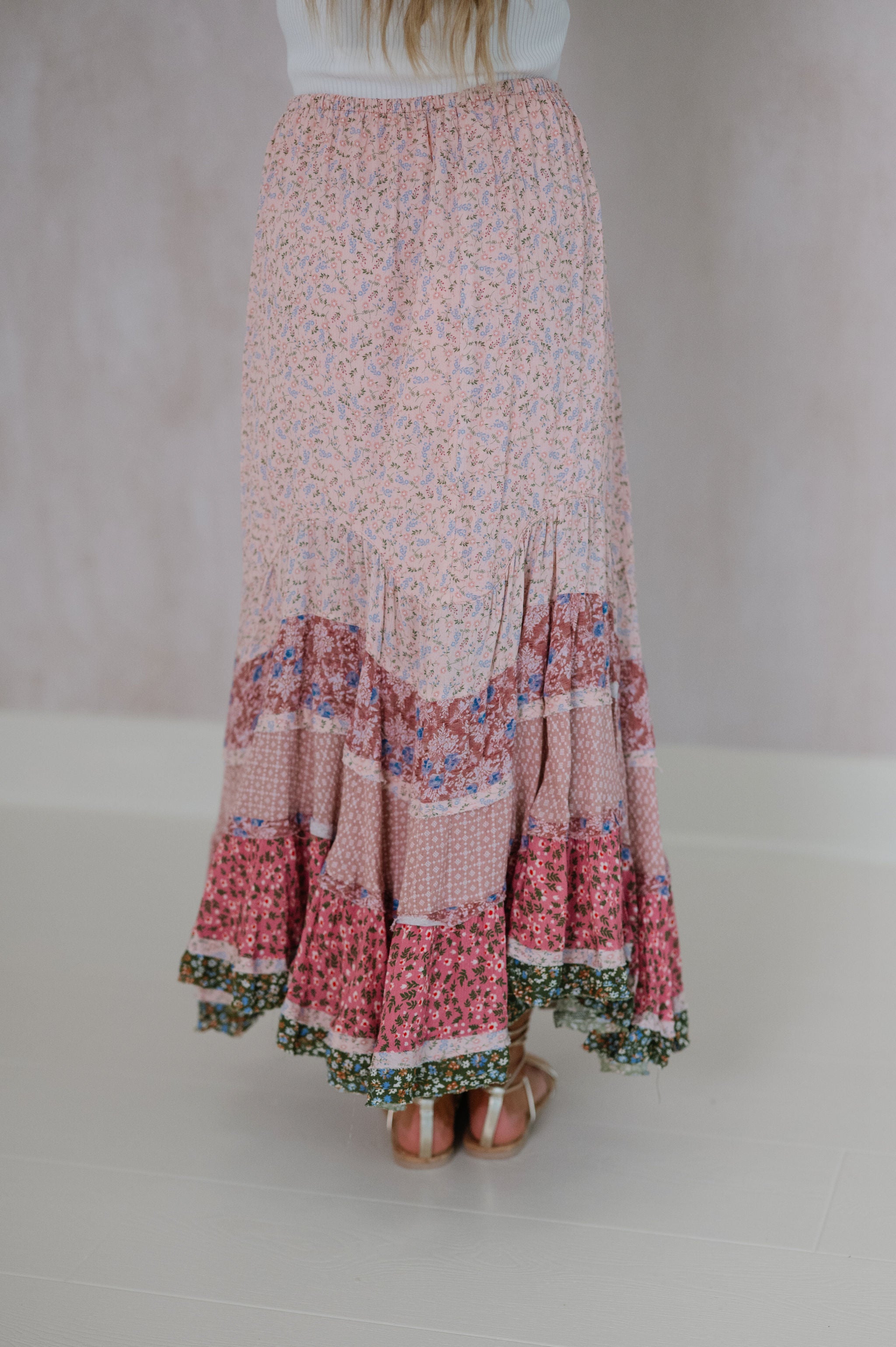 Wavy Floral Printed Maxi Skirt