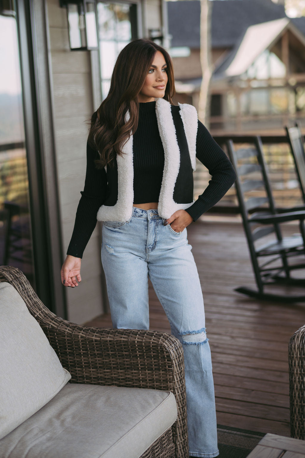 Faux Suede Sherpa Lined Vest