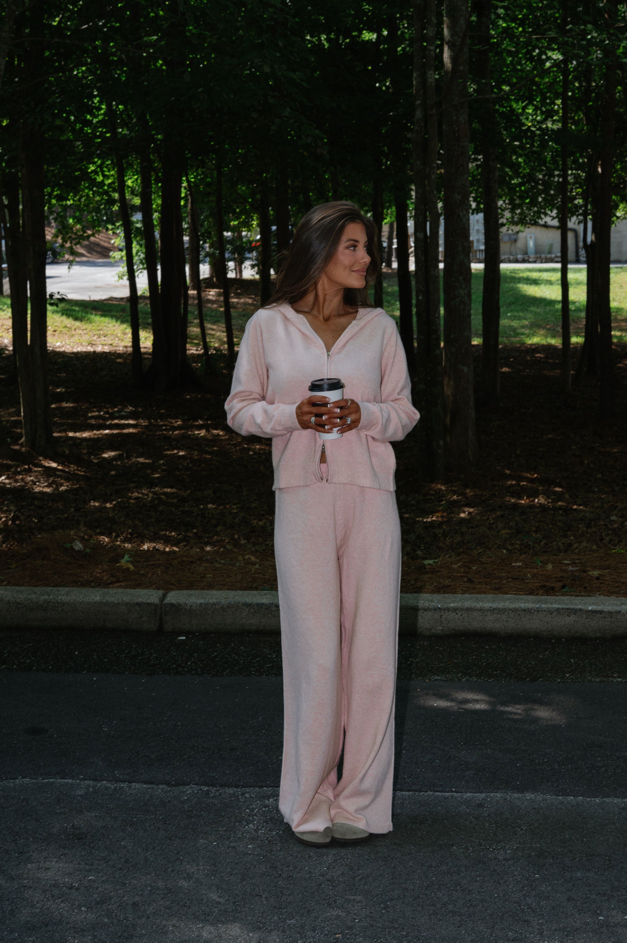 Cozy Zip Knit Hoodie Set-Blush Pink
