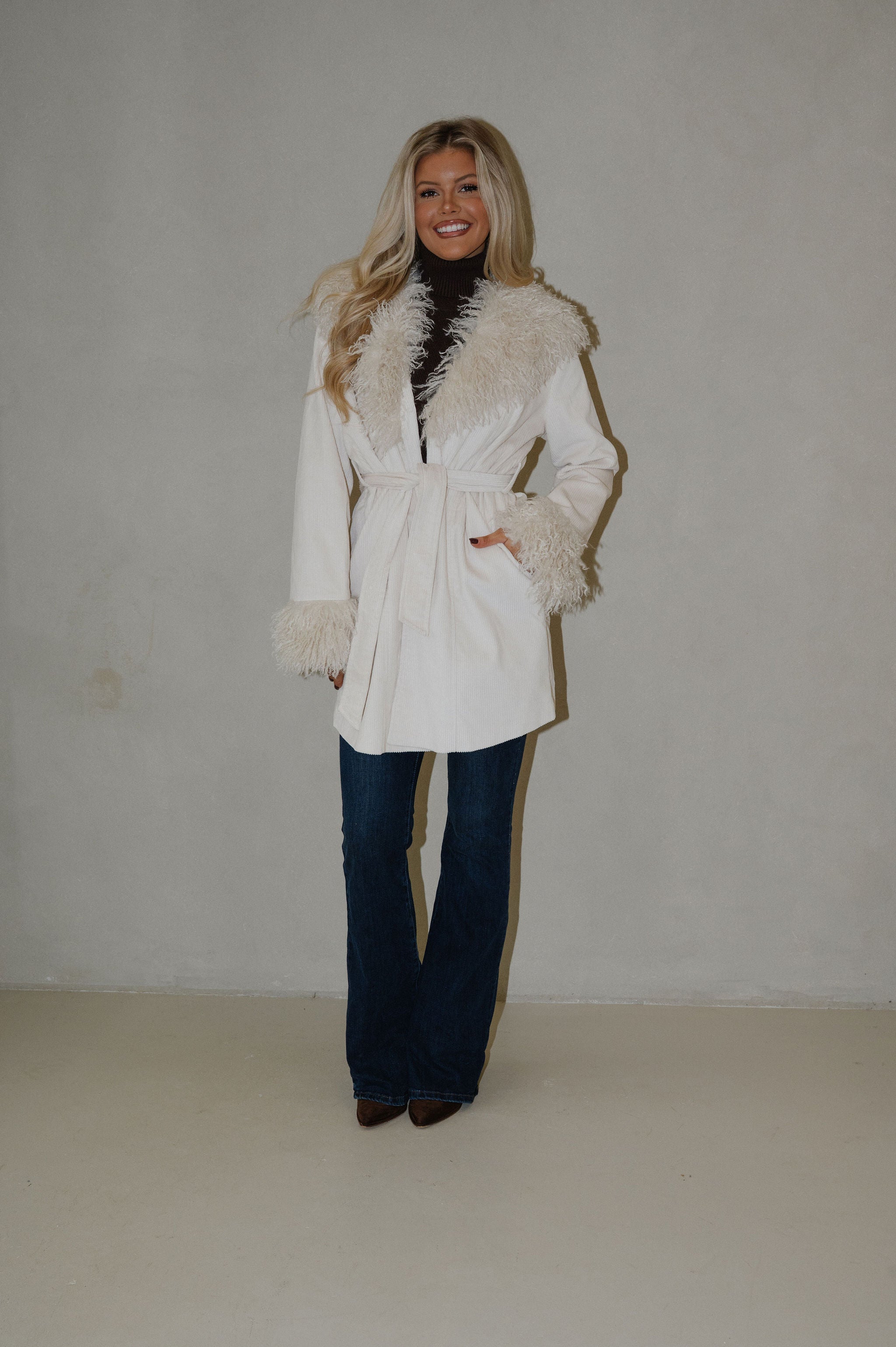 Ruth Fur Trim Coat-Ivory