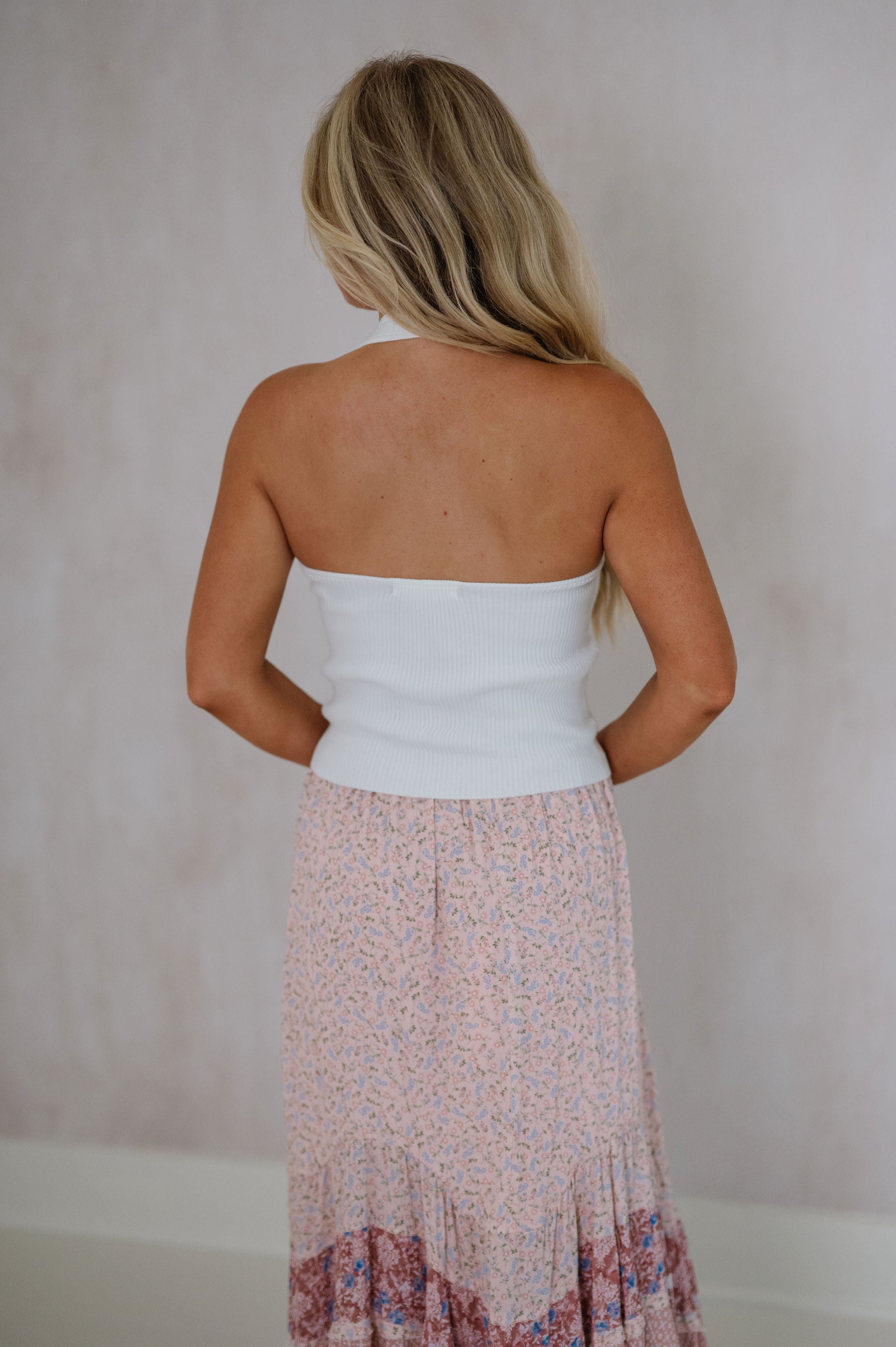 Natalie Scalloped Halter Top-White