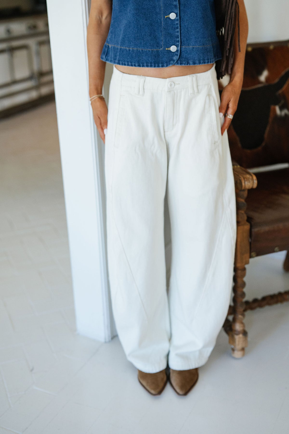 Lena Barrel Pants-Cream