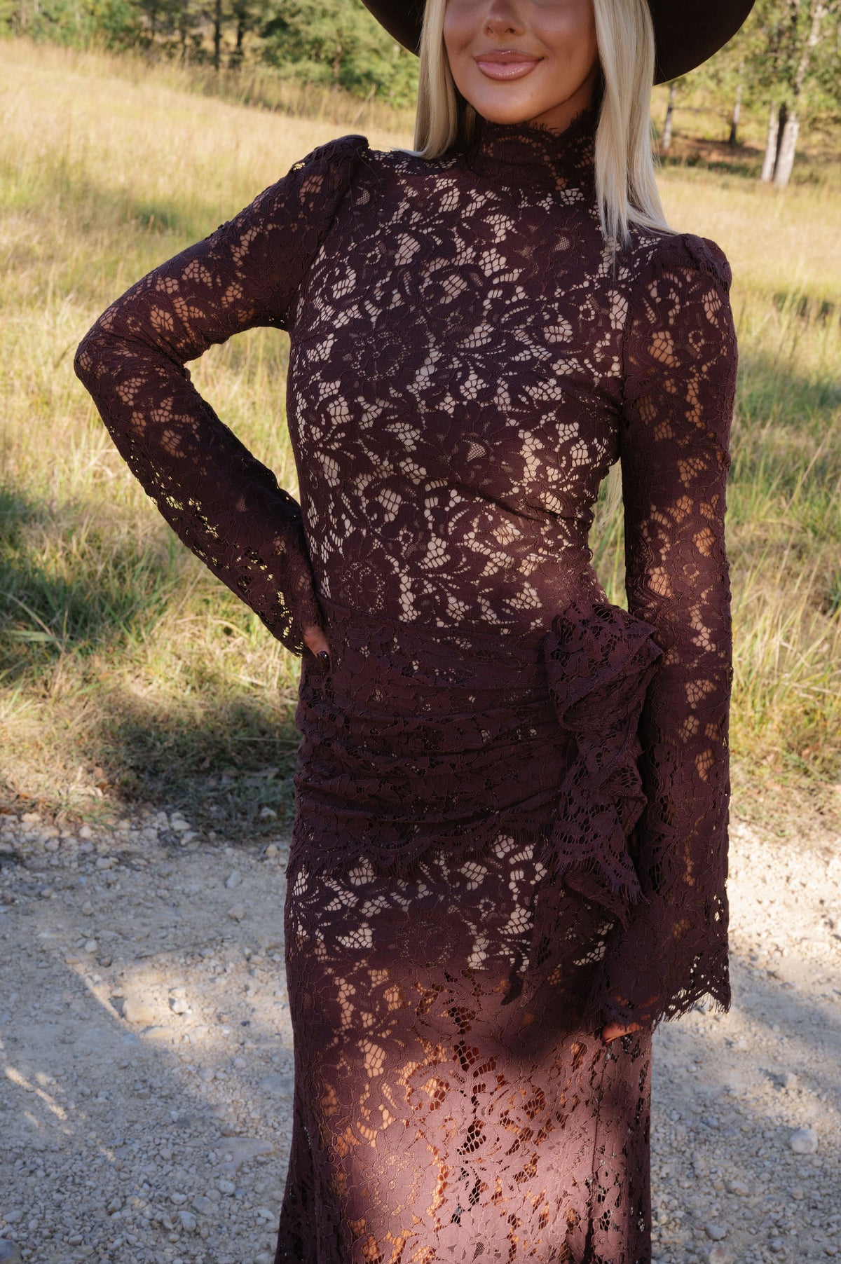 Raleigh Lace Maxi Dress-Brown