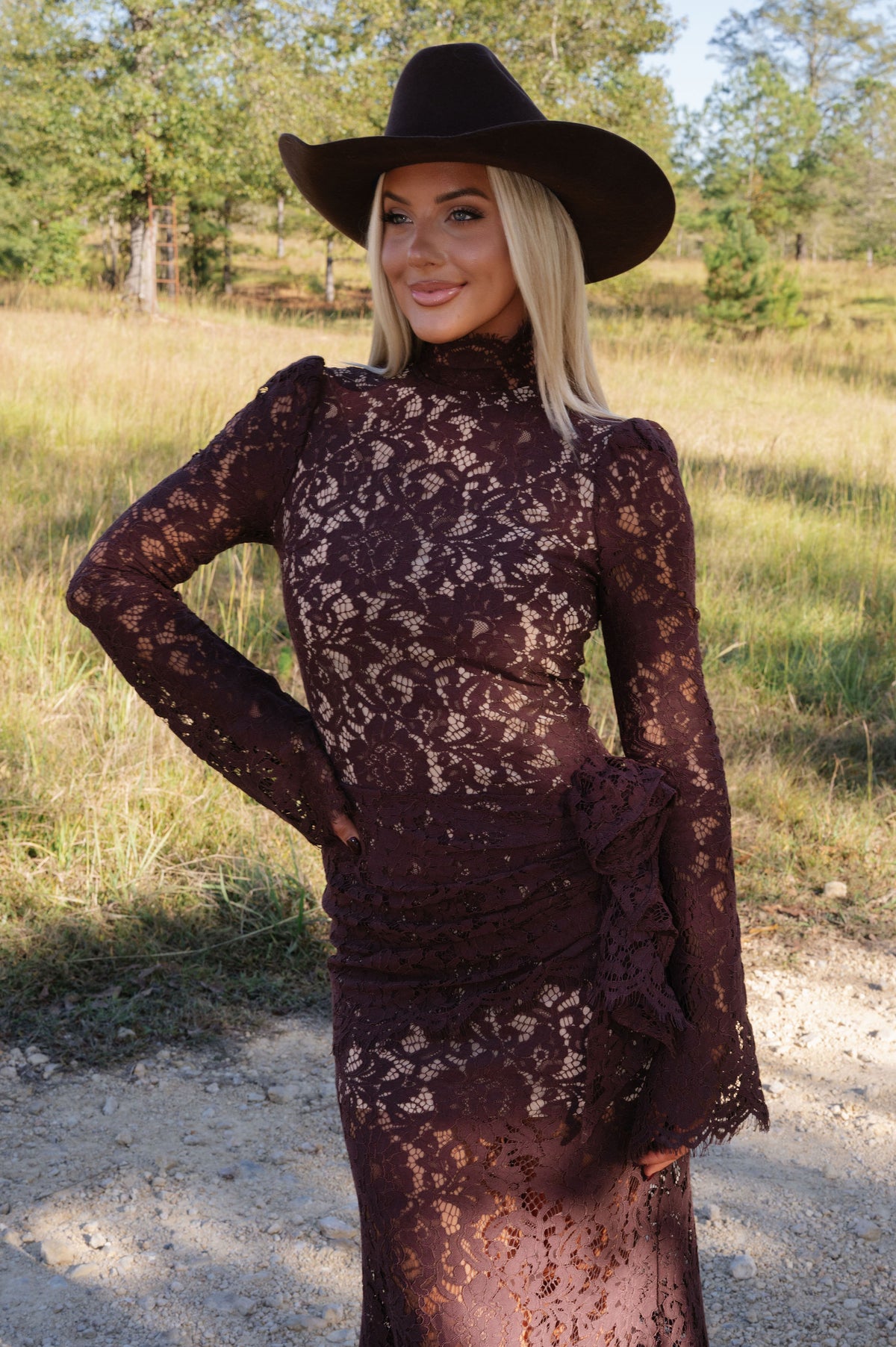 Raleigh Lace Maxi Dress-Brown