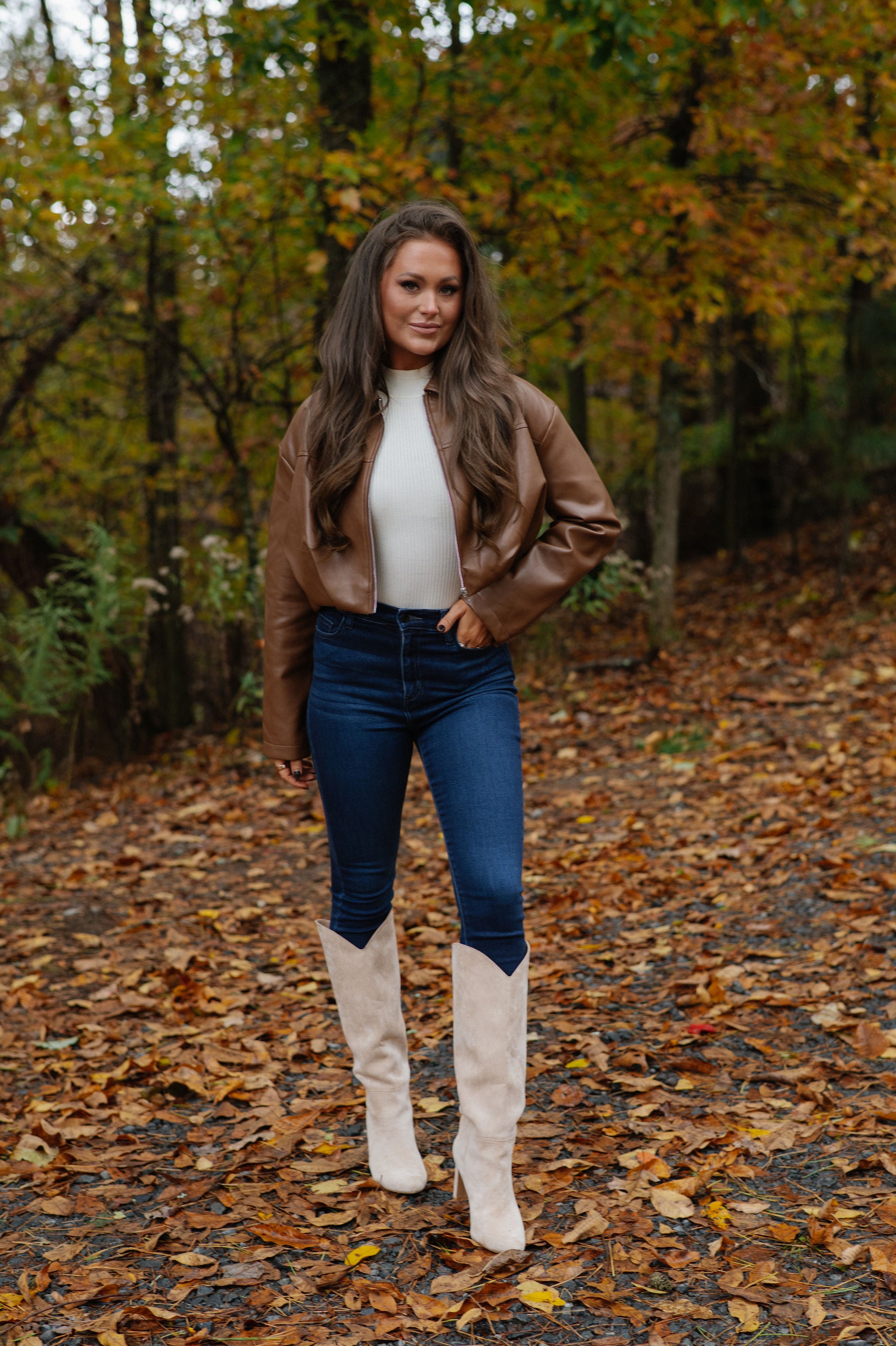 Leather Pleated Bubble Hem Jacket-Camel