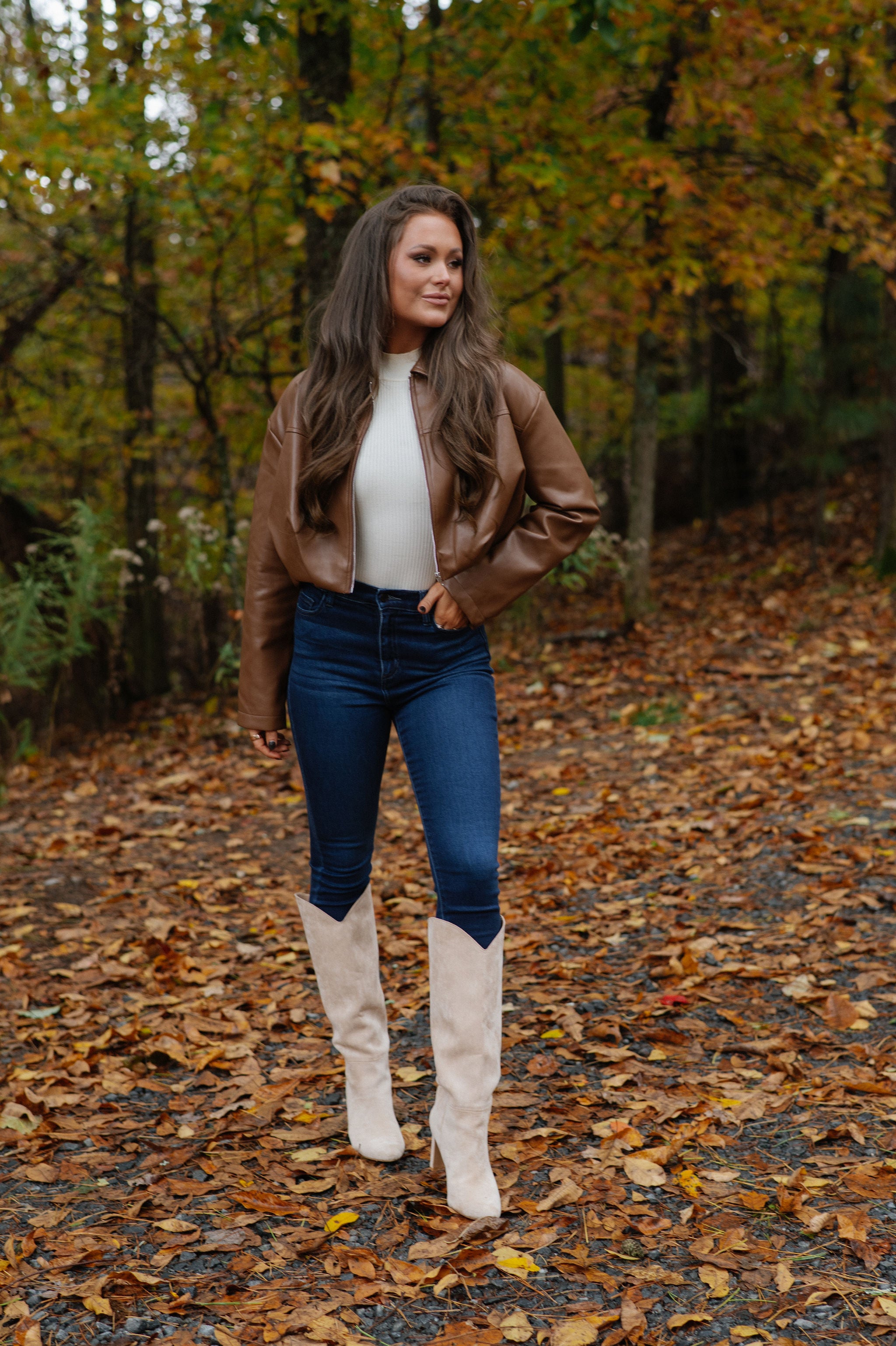 Leather Pleated Bubble Hem Jacket-Camel