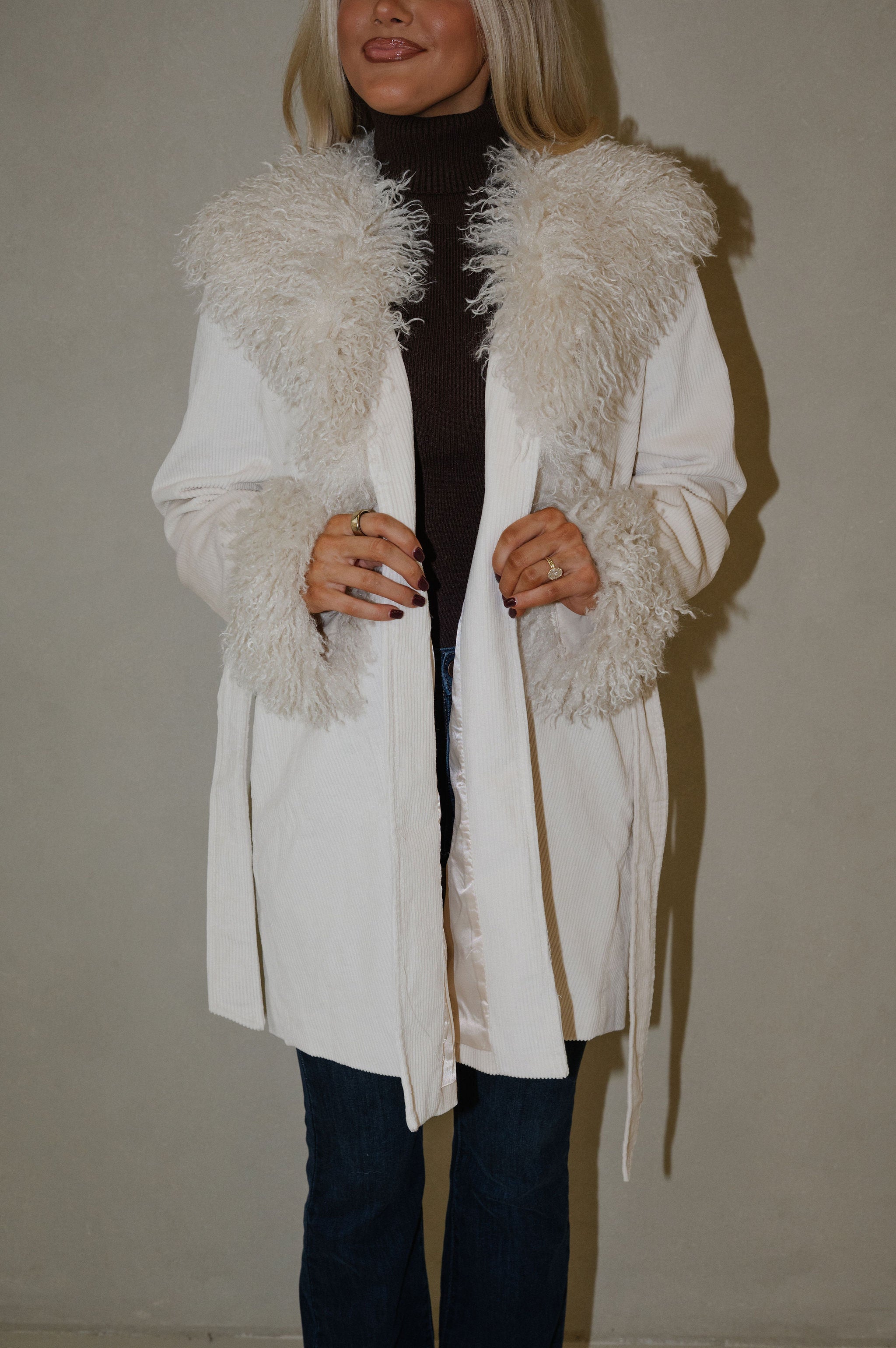 Ruth Fur Trim Coat-Ivory