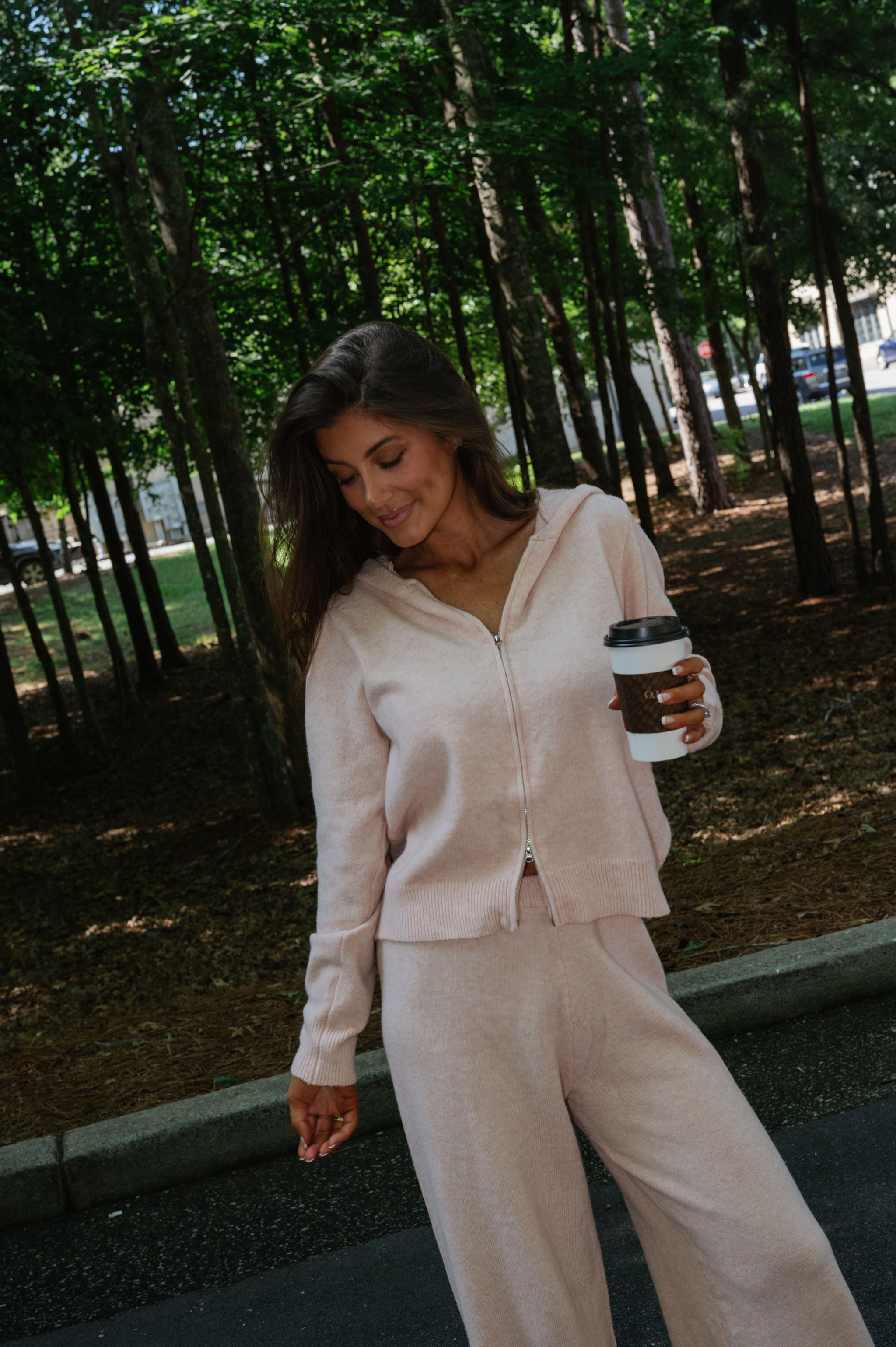 Cozy Zip Knit Hoodie Set-Blush Pink