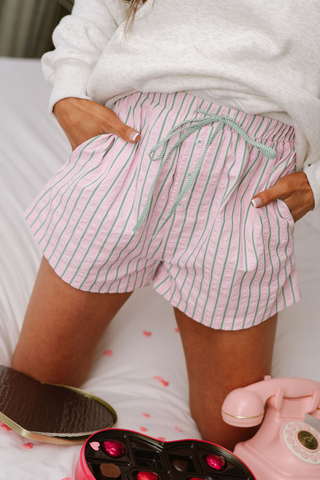 Sammie Seersucker Shorts-Pink/Green