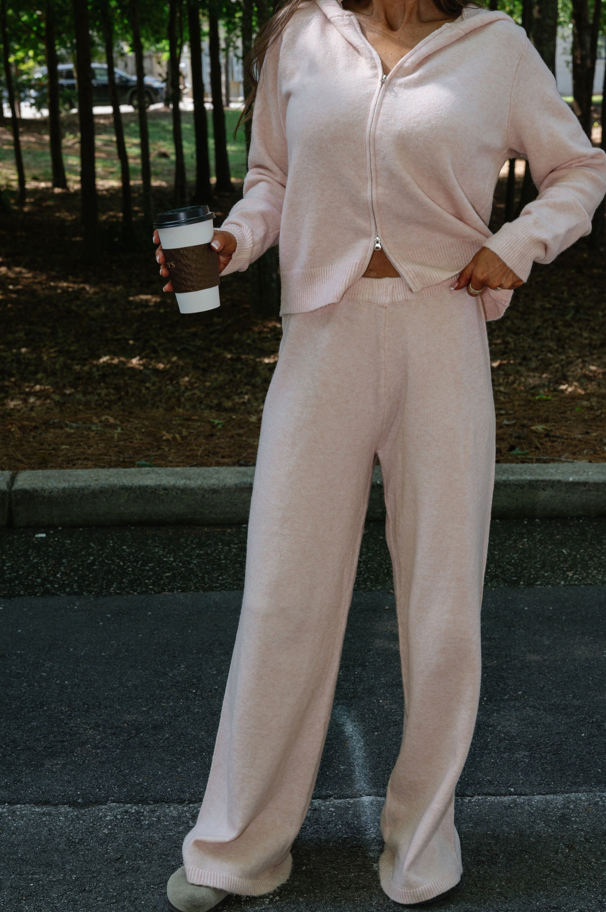 Cozy Zip Knit Hoodie Set-Blush Pink