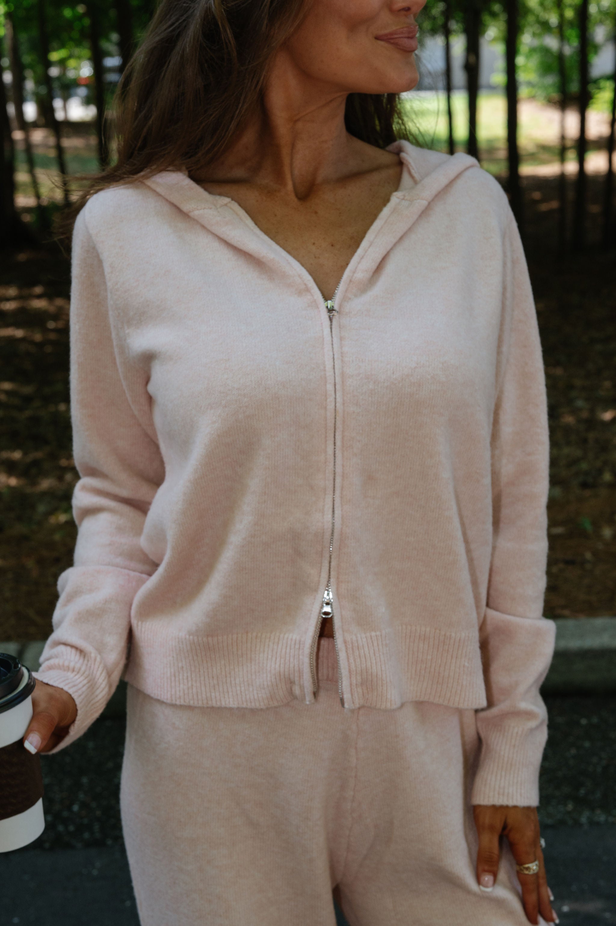 Cozy Zip Knit Hoodie Set-Blush Pink