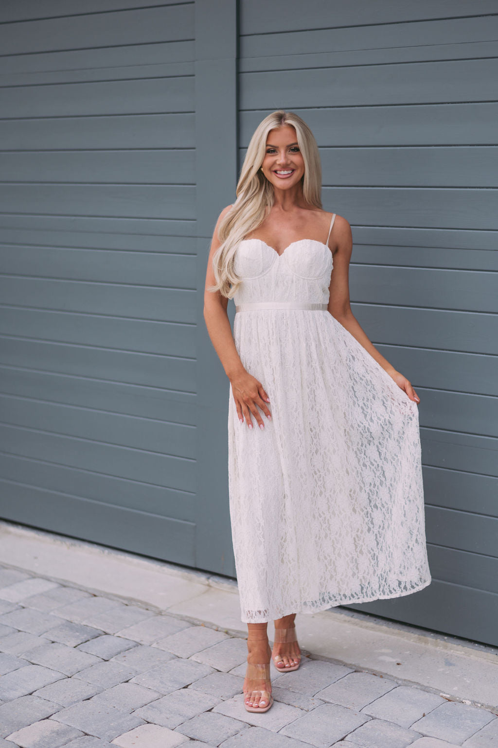 Macie Lace Midi Dress Ivory