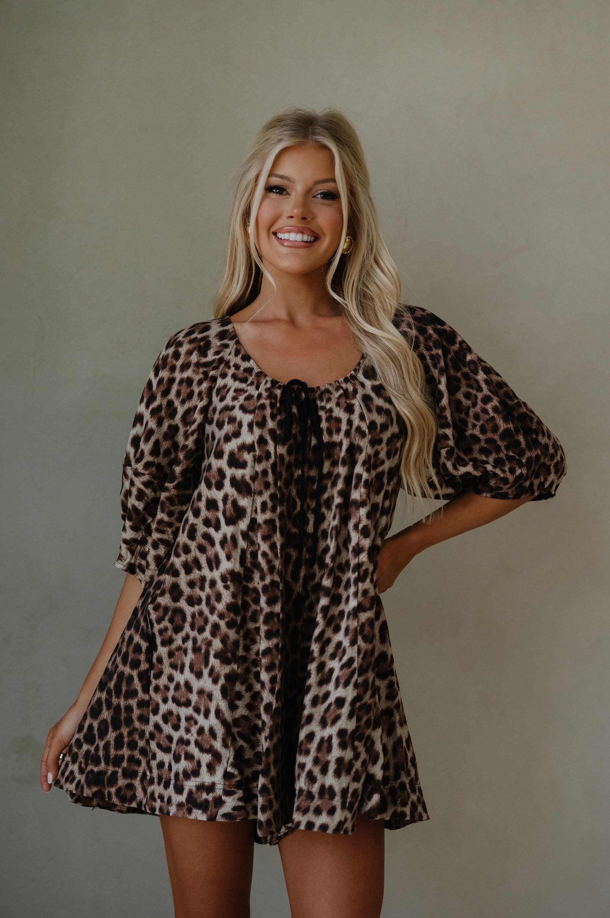 Puff Sleeve Romper-Leopard