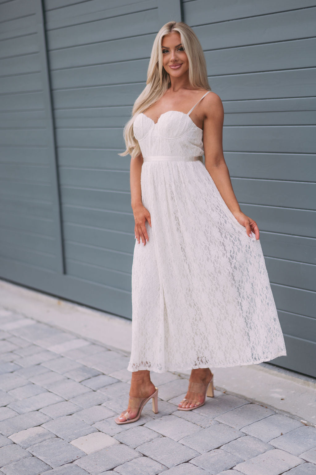 Macie Lace Midi Dress- Ivory