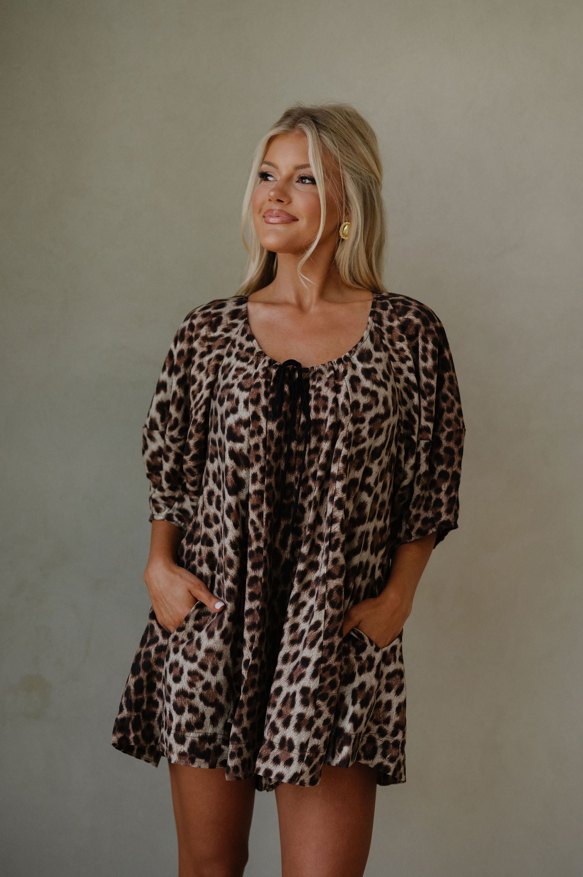 Puff Sleeve Romper-Leopard