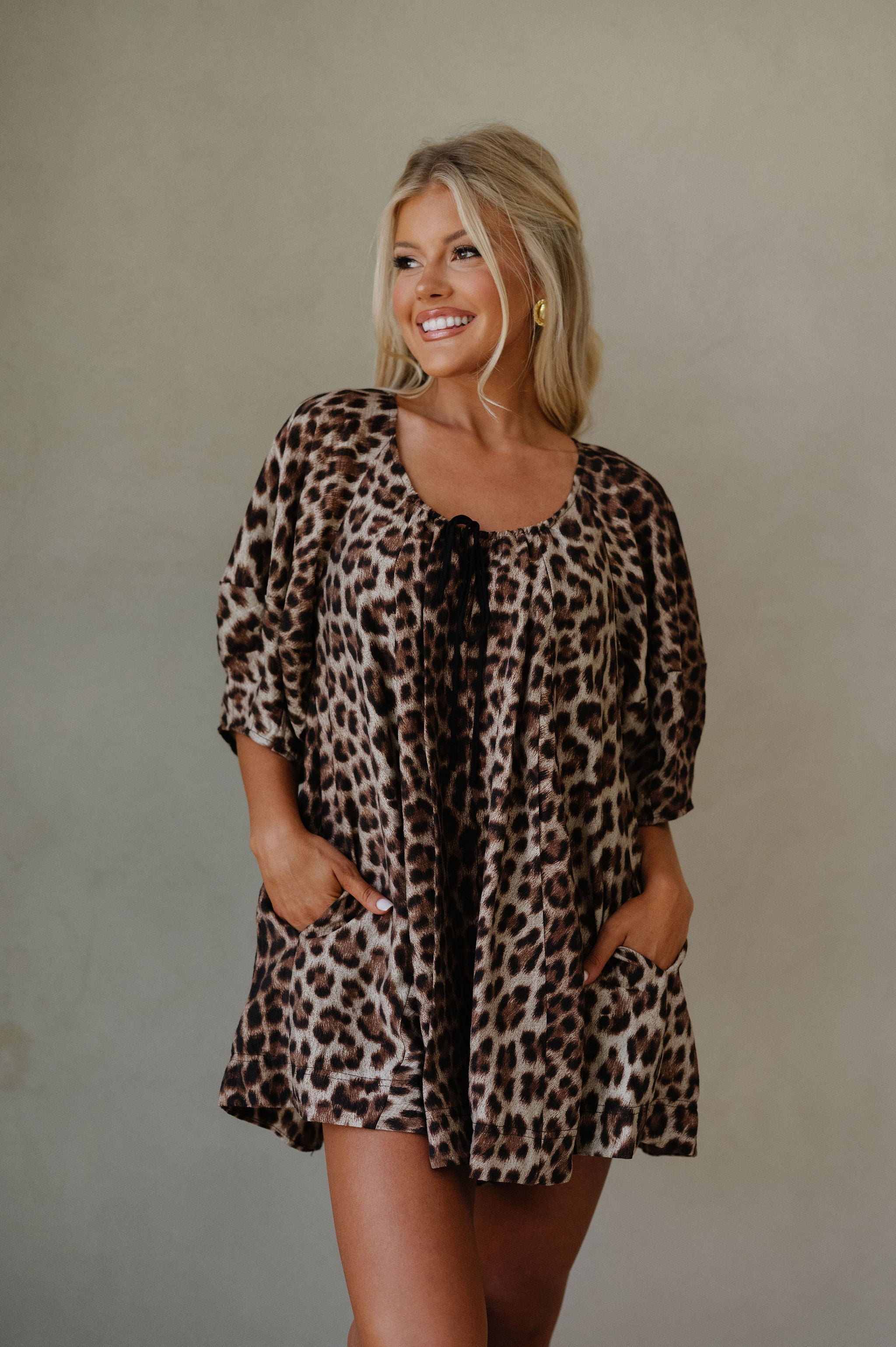 Puff Sleeve Romper-Leopard