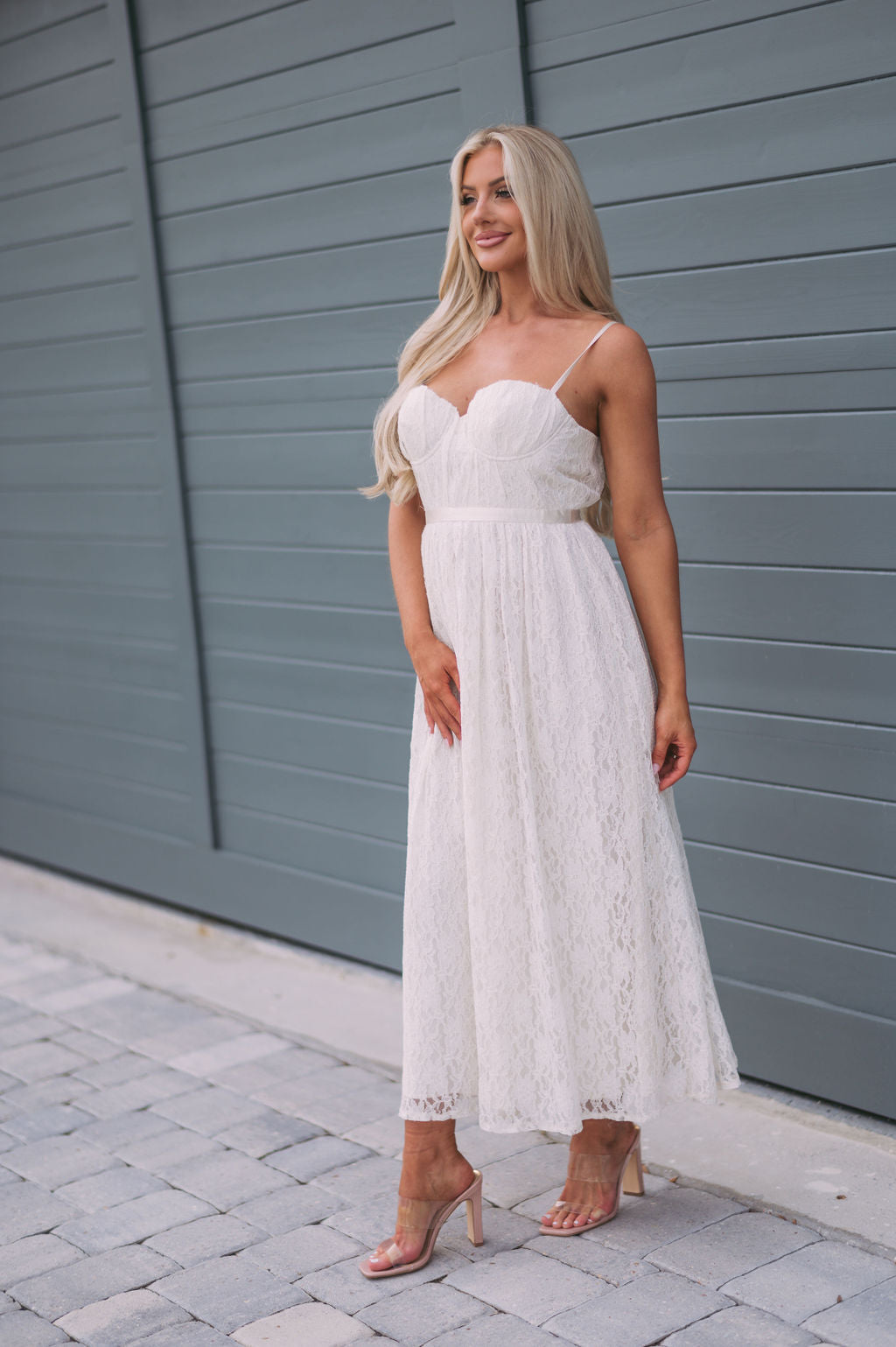 Macie Lace Midi Dress- Ivory