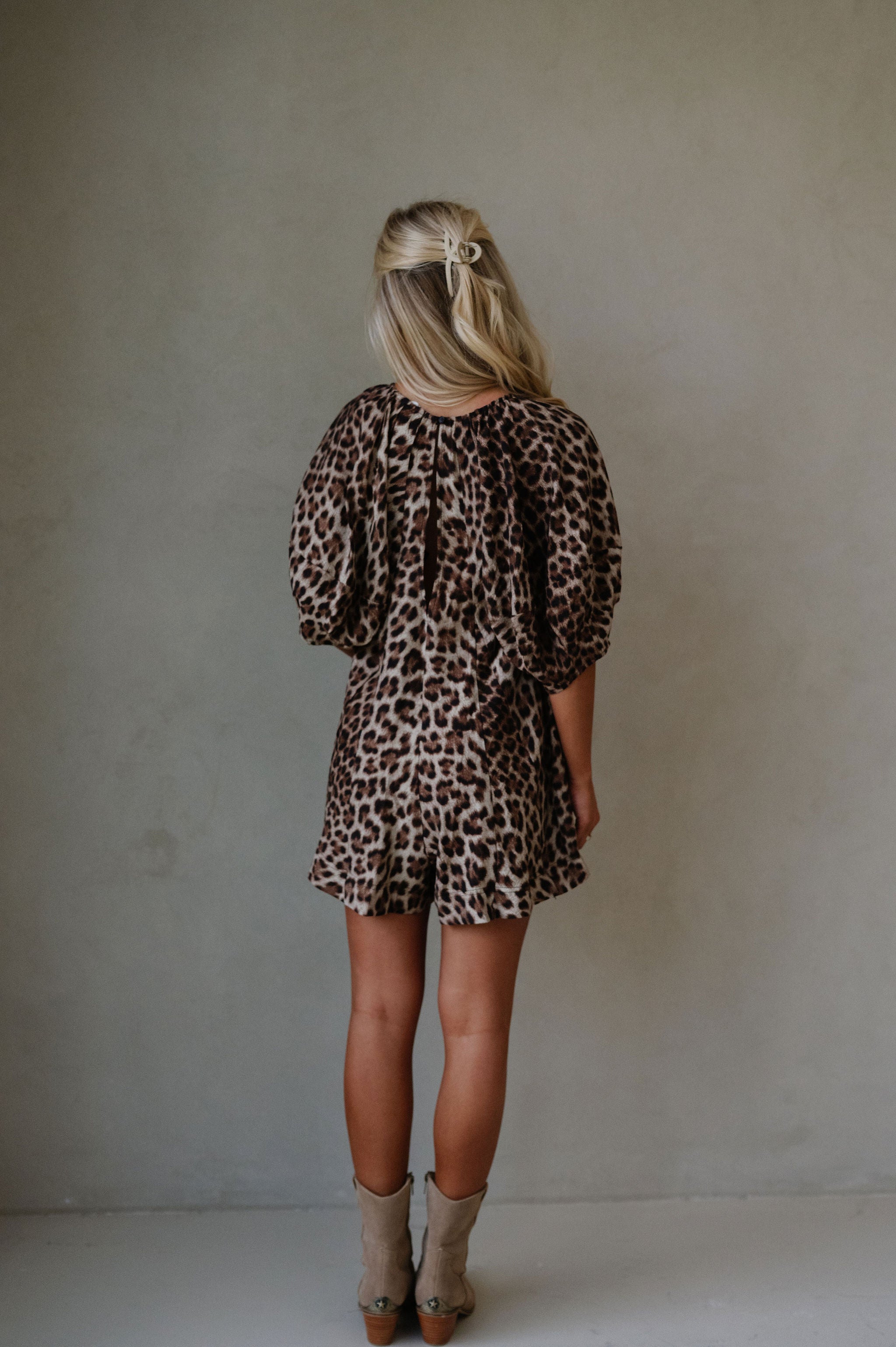 Puff Sleeve Romper-Leopard
