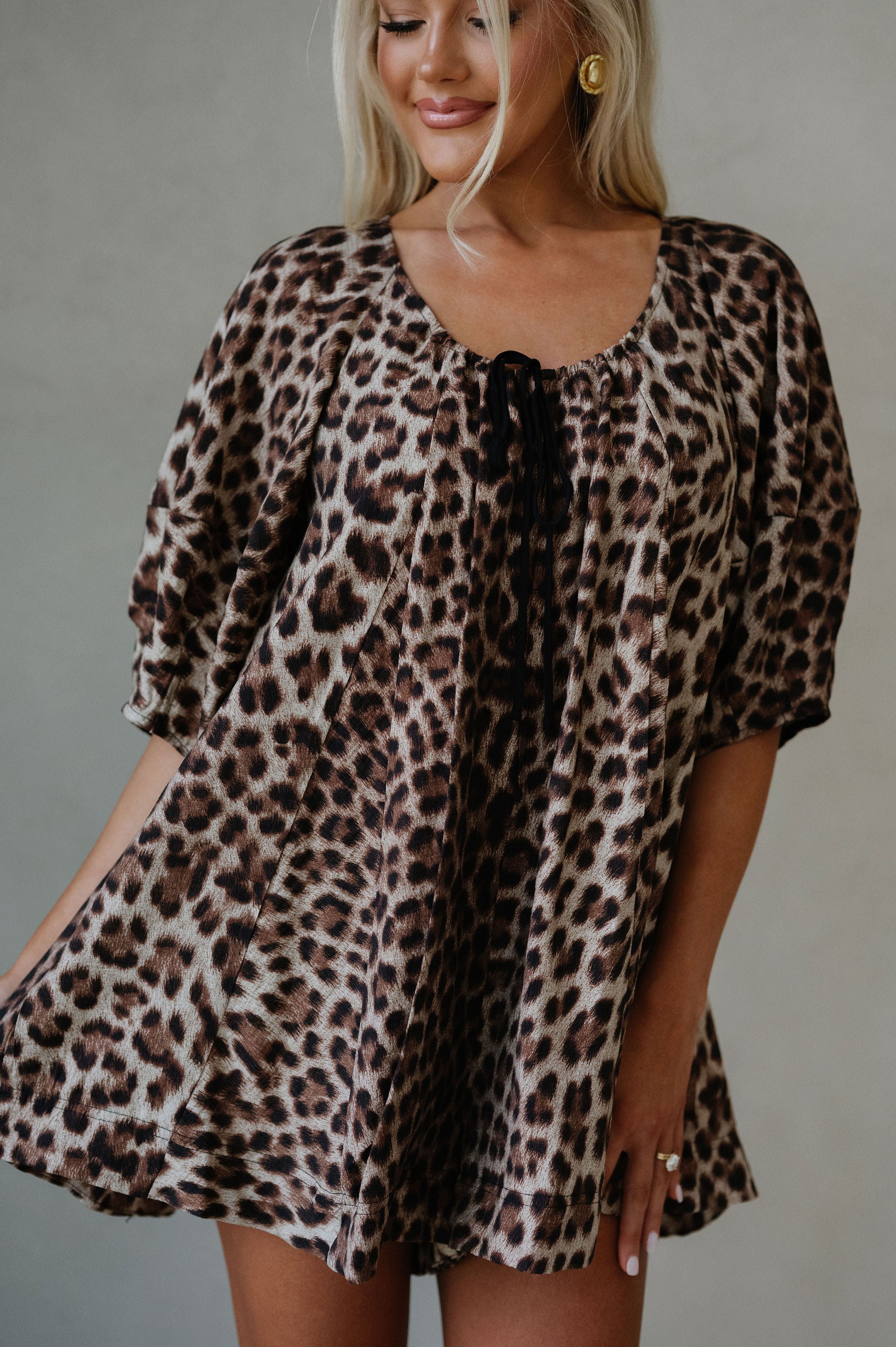 Puff Sleeve Romper-Leopard