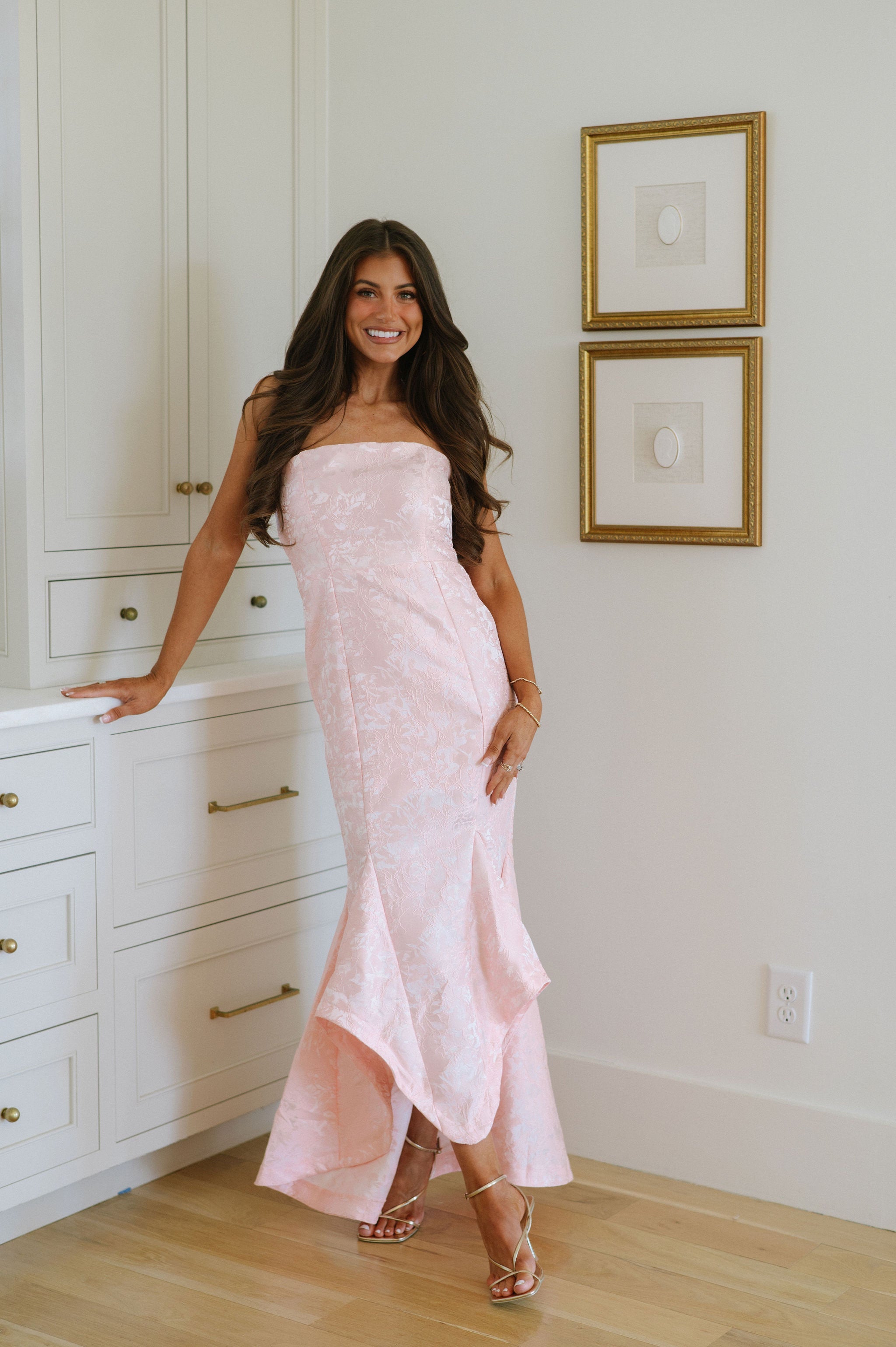 Satin Jacquard Mermaid Dress-Light Pink