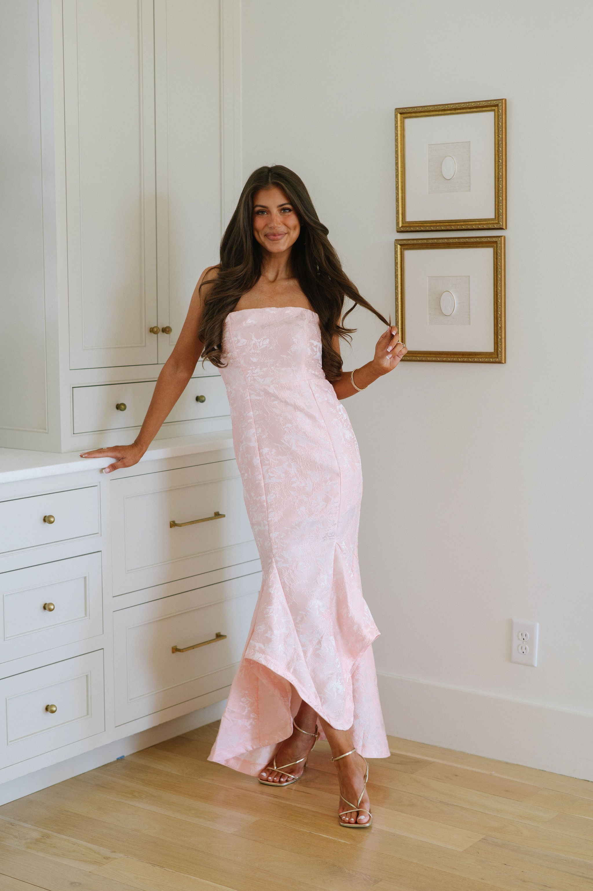 Satin Jacquard Mermaid Dress-Light Pink