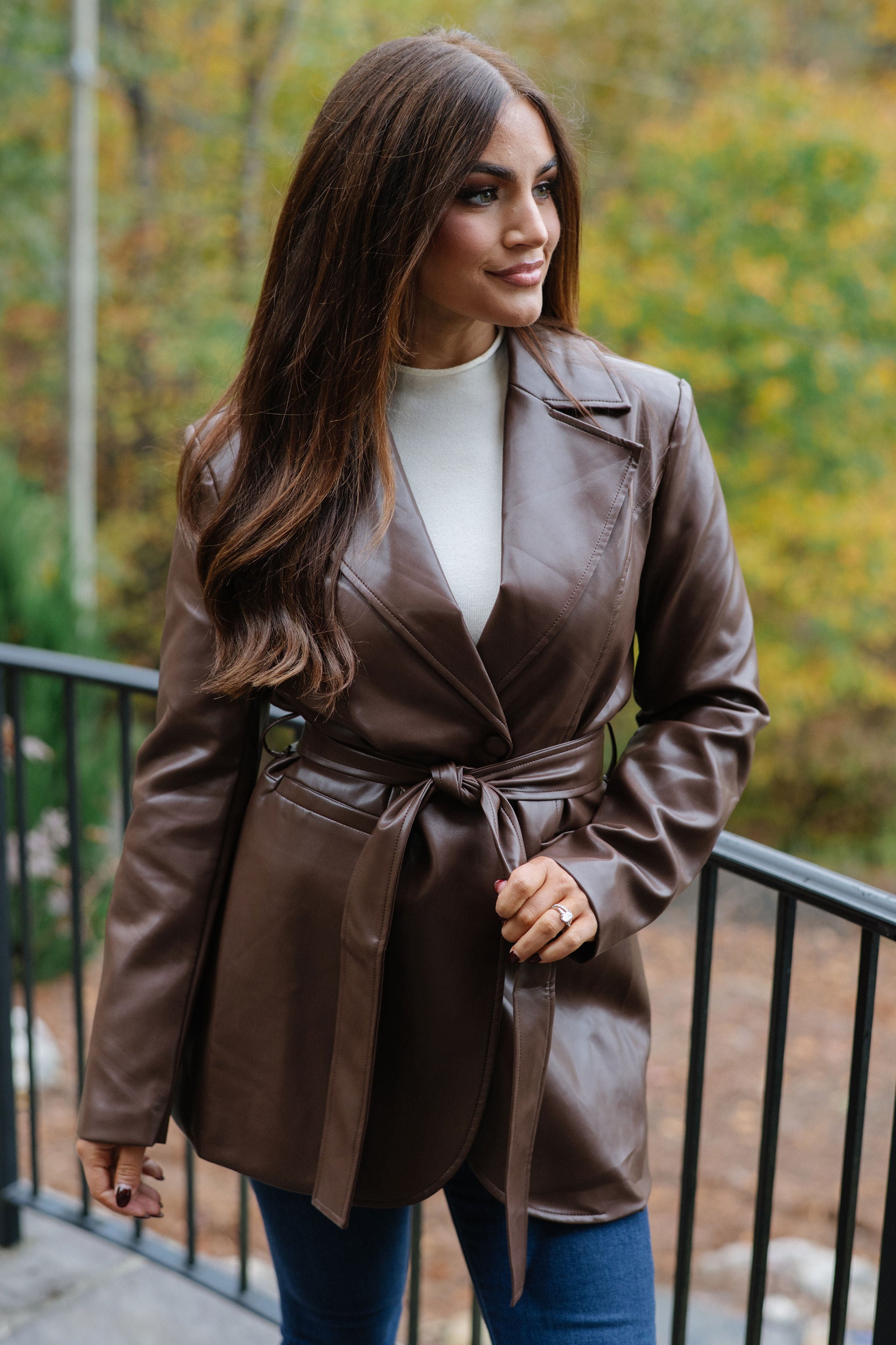 Rianna Faux Leather Jacket-Brown