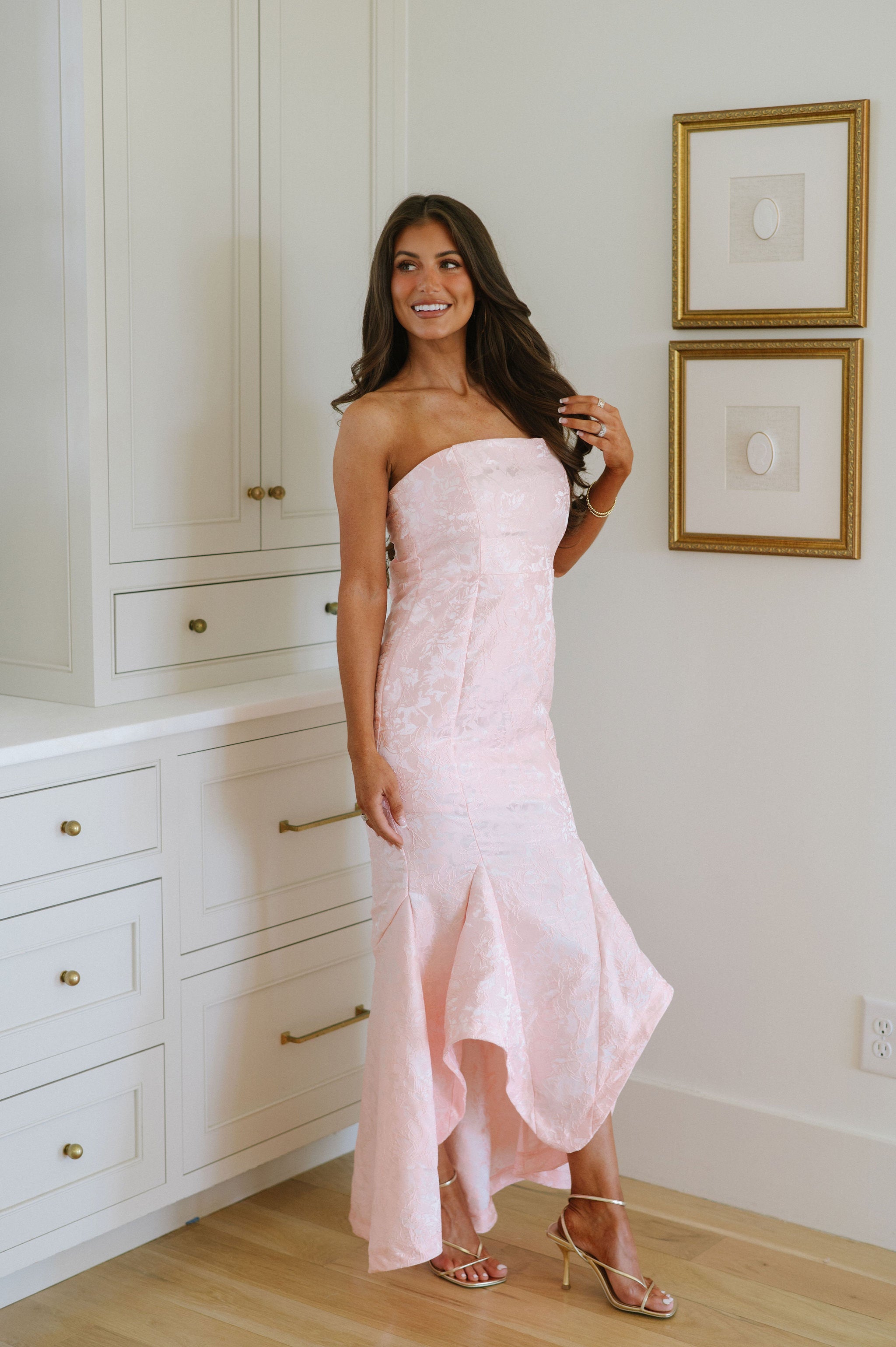 Satin Jacquard Mermaid Dress-Light Pink