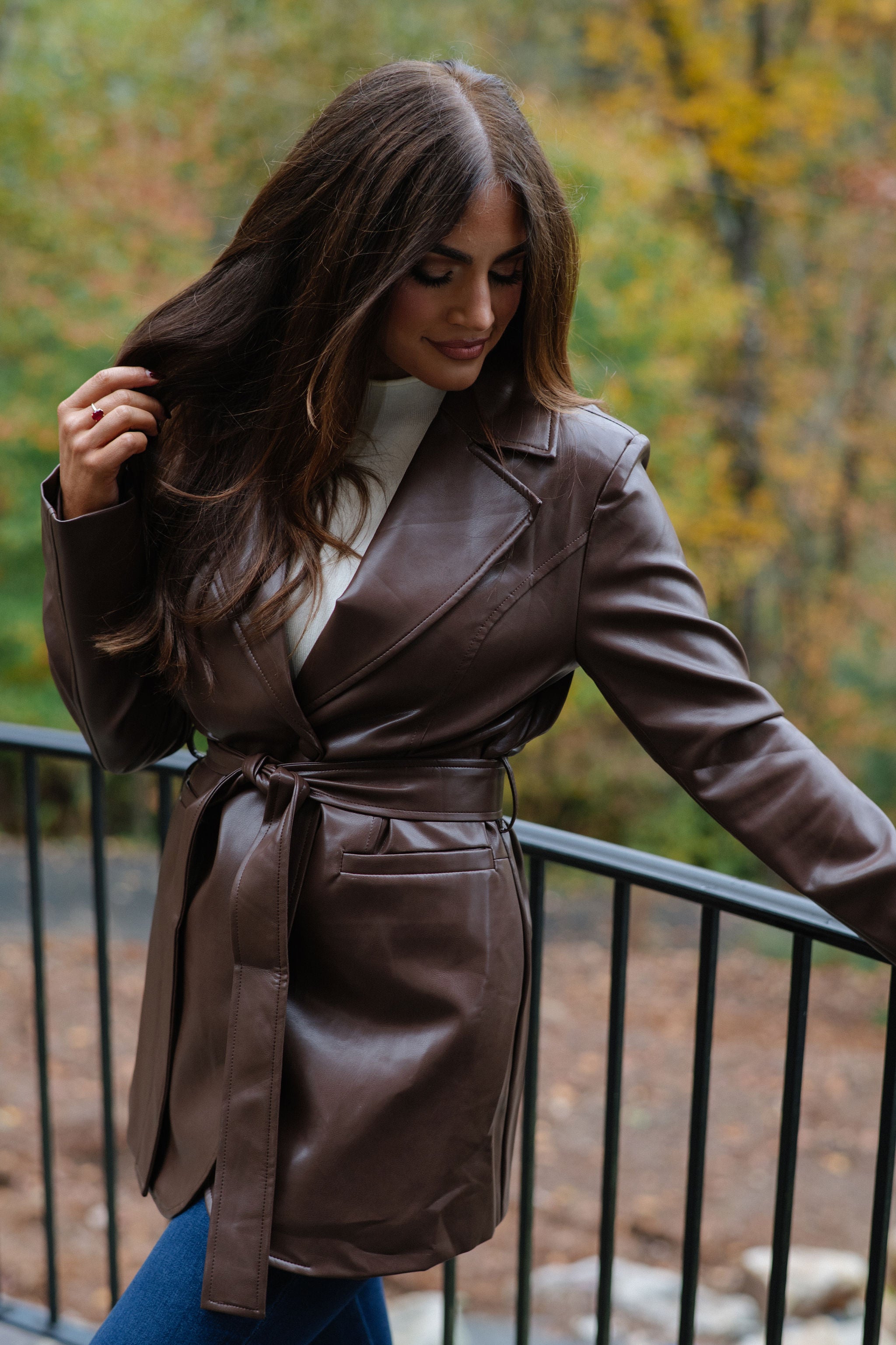 Rianna Faux Leather Jacket-Brown