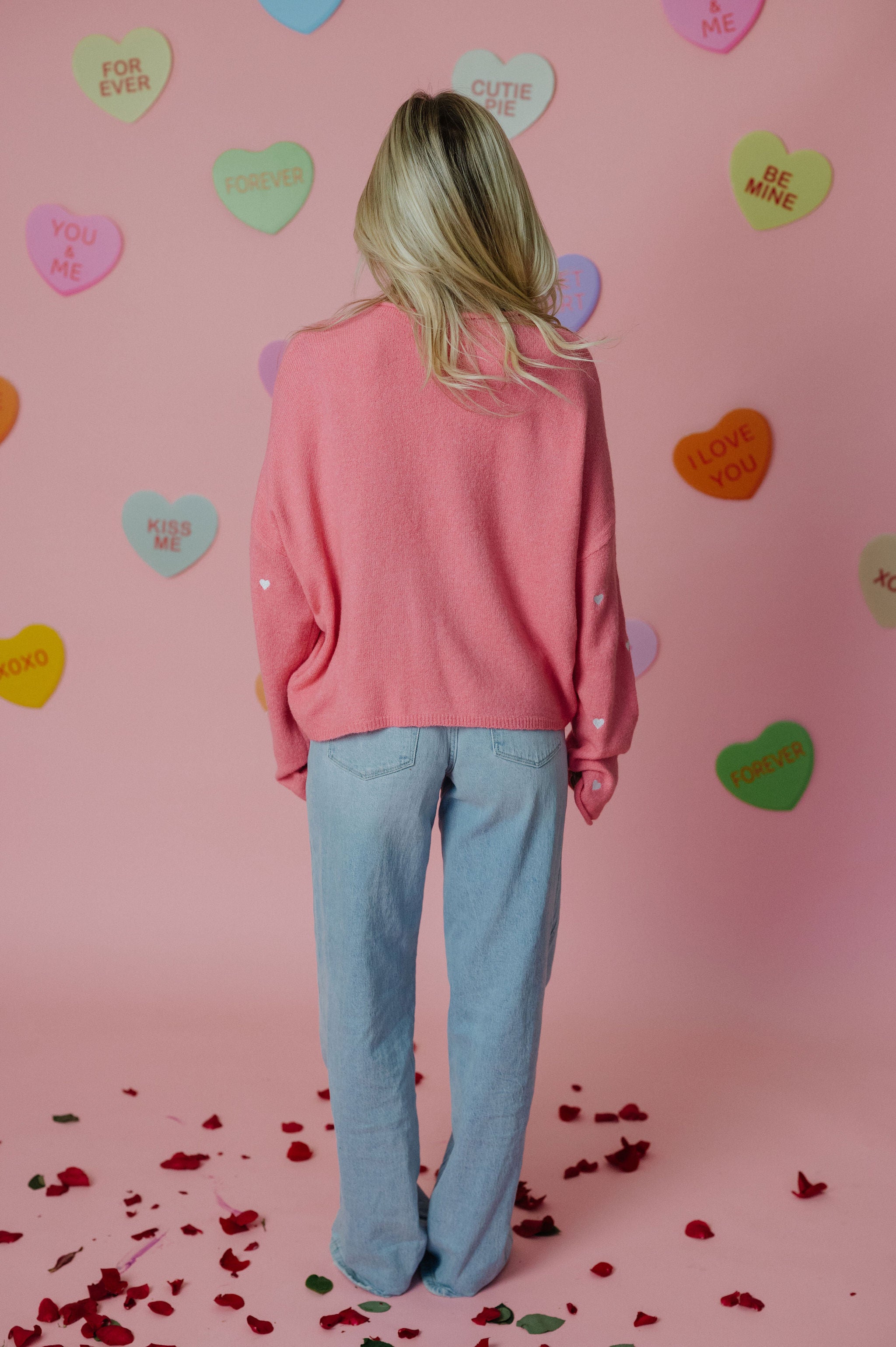 Heart Embroidered Cardigan-Rose