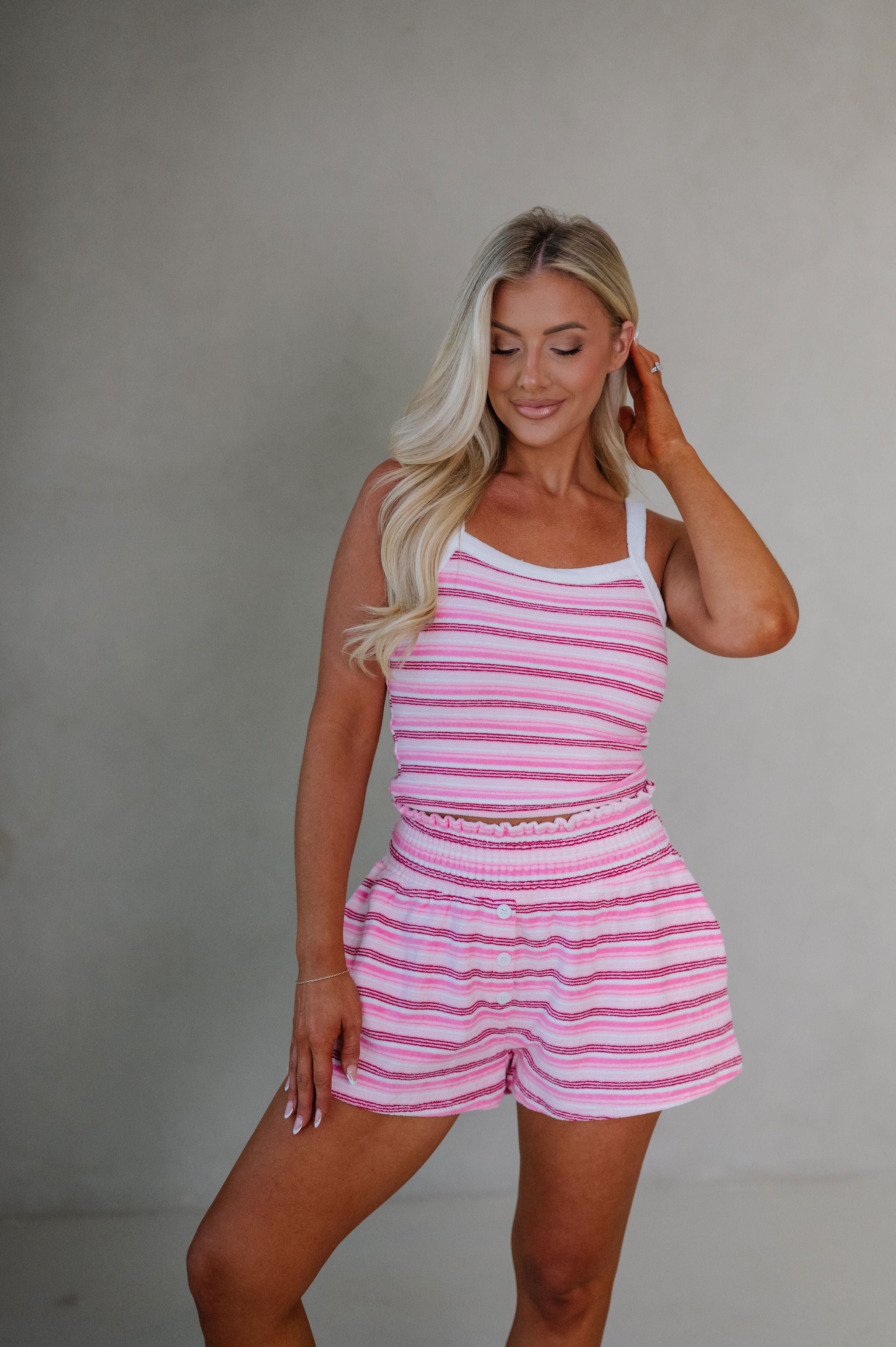 Karly Striped Wide Leg Shorts Set-Pink