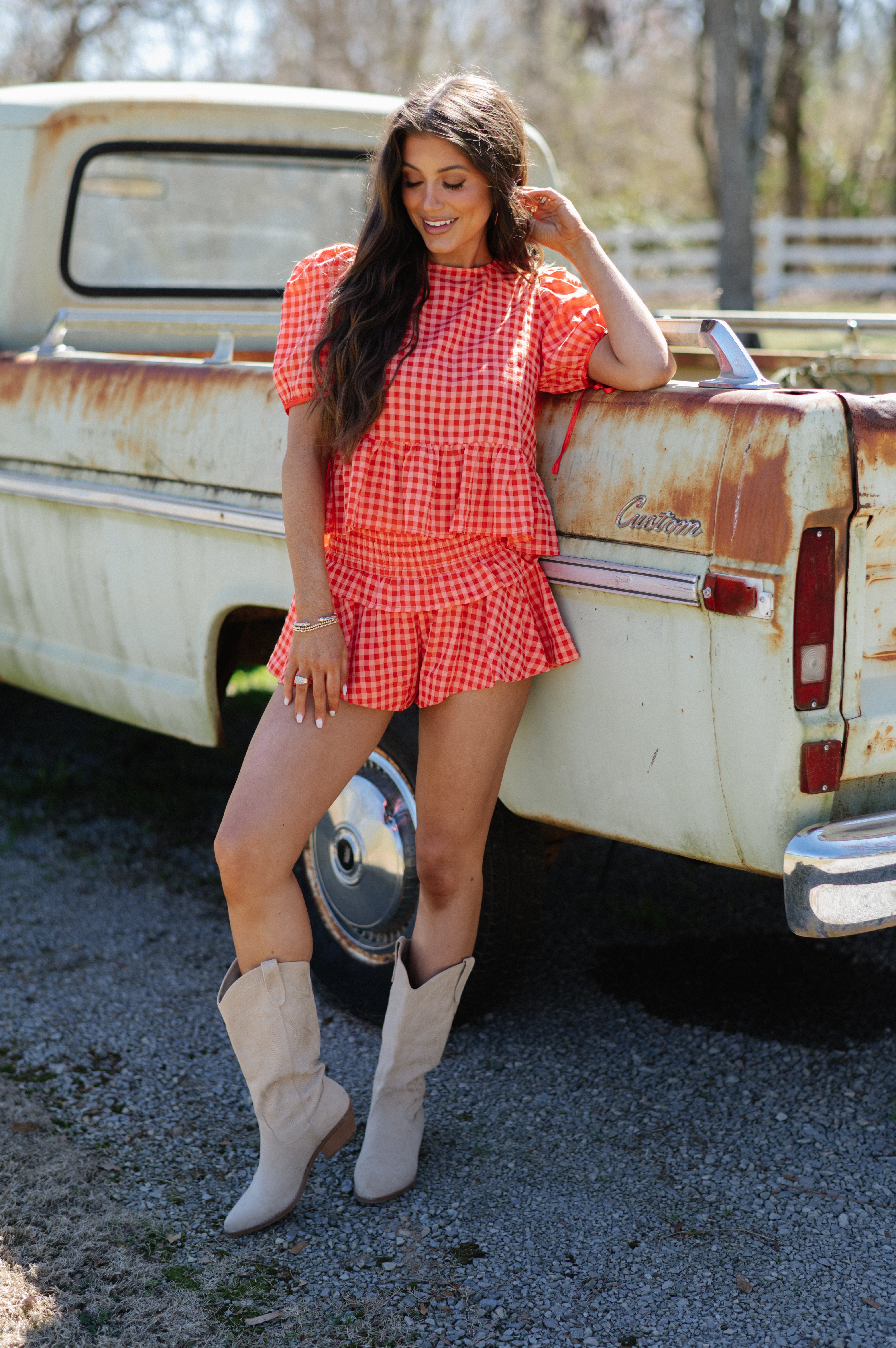 Ramey Plaid Shorts Set-Red